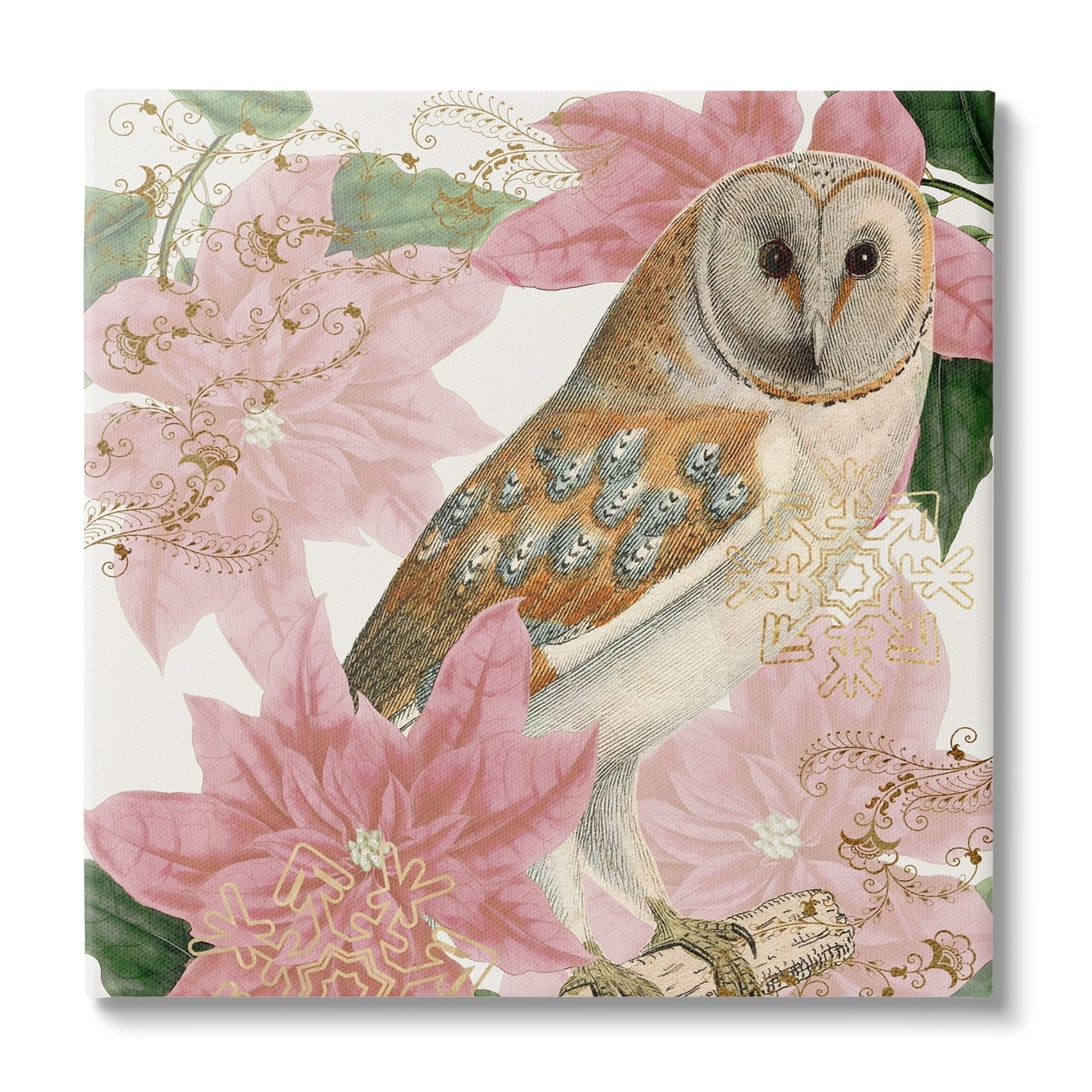 Stupell Industries Observant Posed Golden Owl Spring Floral Vintage Collage,17 x 17, Design by Daphne Polselli