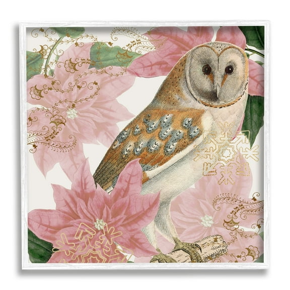 Stupell Industries Observant Posed Golden Owl Spring Floral Vintage Collage,24 x 24, Design by Daphne Polselli