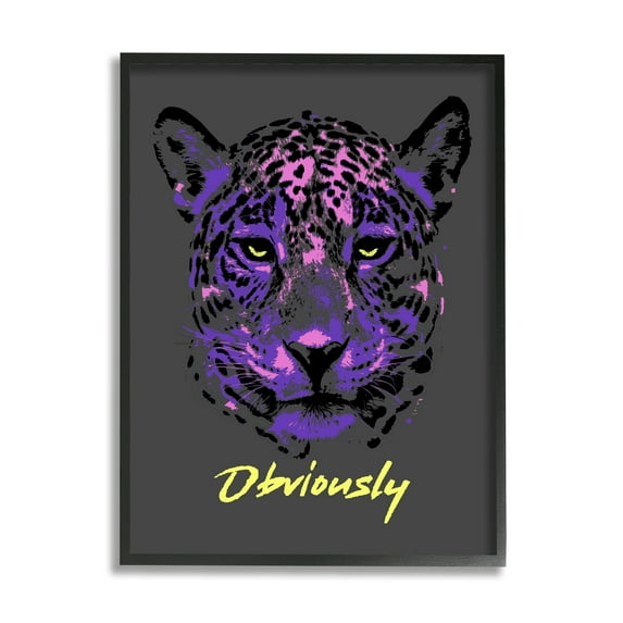 Stupell Industries Obviously Purple Leopard Animals & Insects Painting Black Framed Art Print Wall Art, 16 x 20