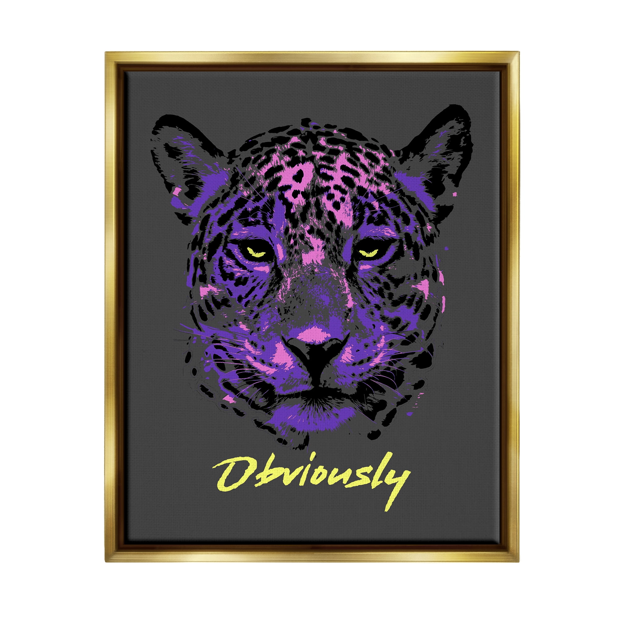 Stupell Industries Obviously Purple Leopard Animals & Insects Painting Gold Floater Framed Canvas Art Print Wall Art, 25 x 31