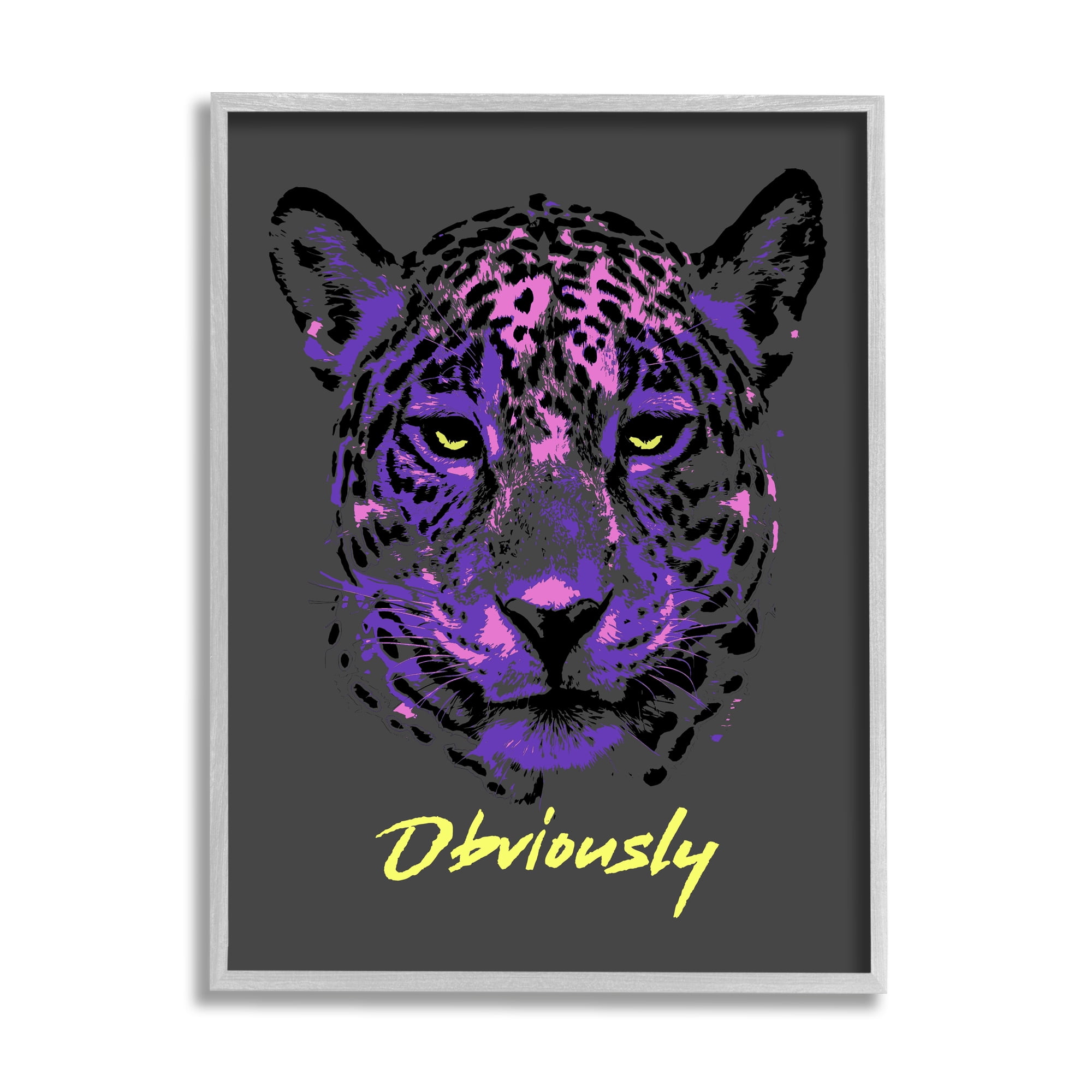 Stupell Industries Obviously Purple Leopard Animals & Insects Painting Gray Framed Art Print Wall Art, 24 x 30