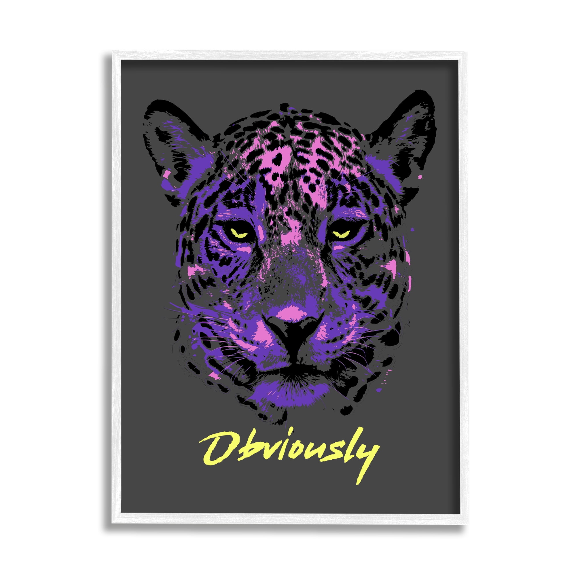Stupell Industries Obviously Purple Leopard Animals & Insects Painting White Framed Art Print Wall Art, 24 x 30