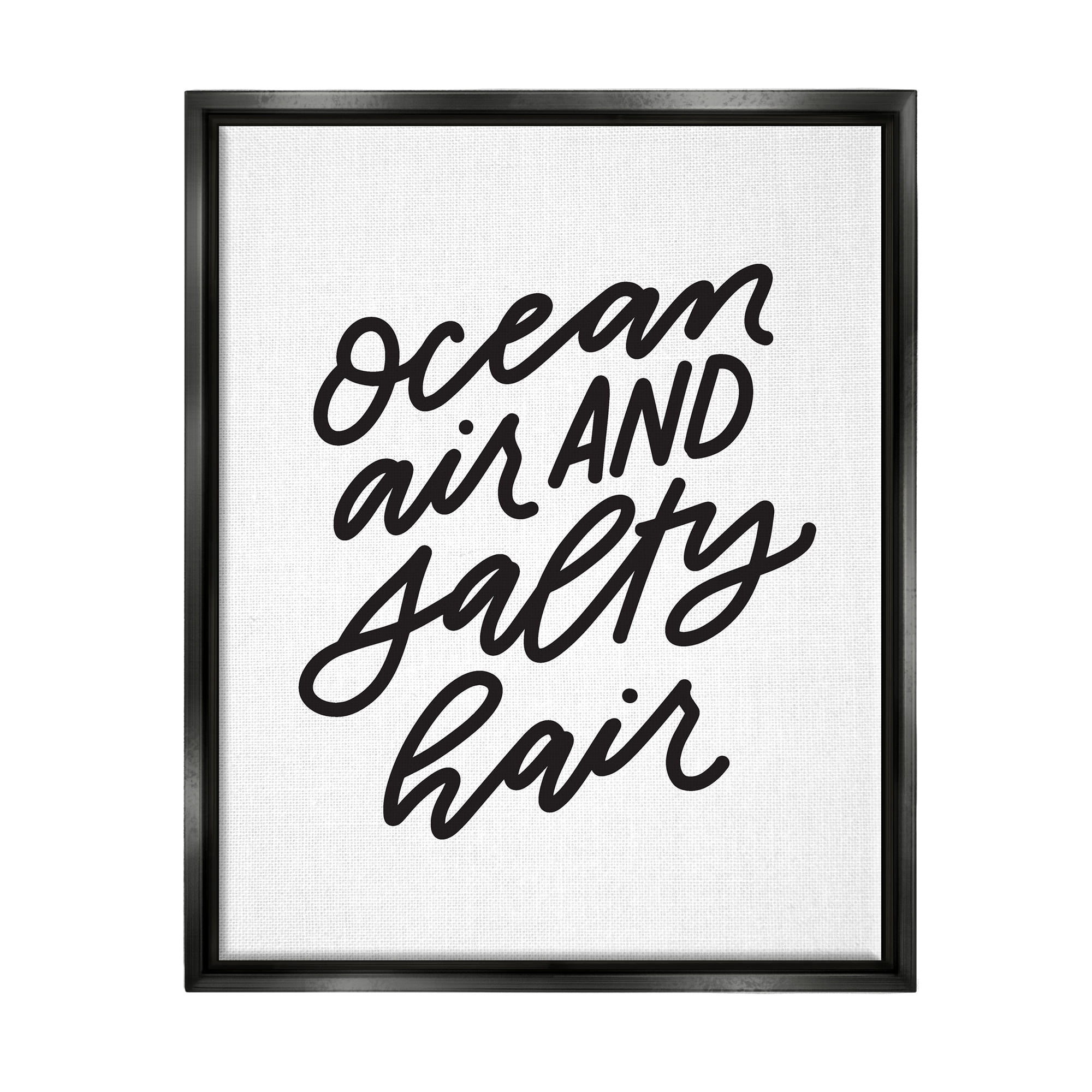 Stupell Industries Ocean Air Salty Hair Beach Lover Calligraphy Graphic Art Jet Black Floating Framed Canvas Print Wall Art, Design by Leah Bisch