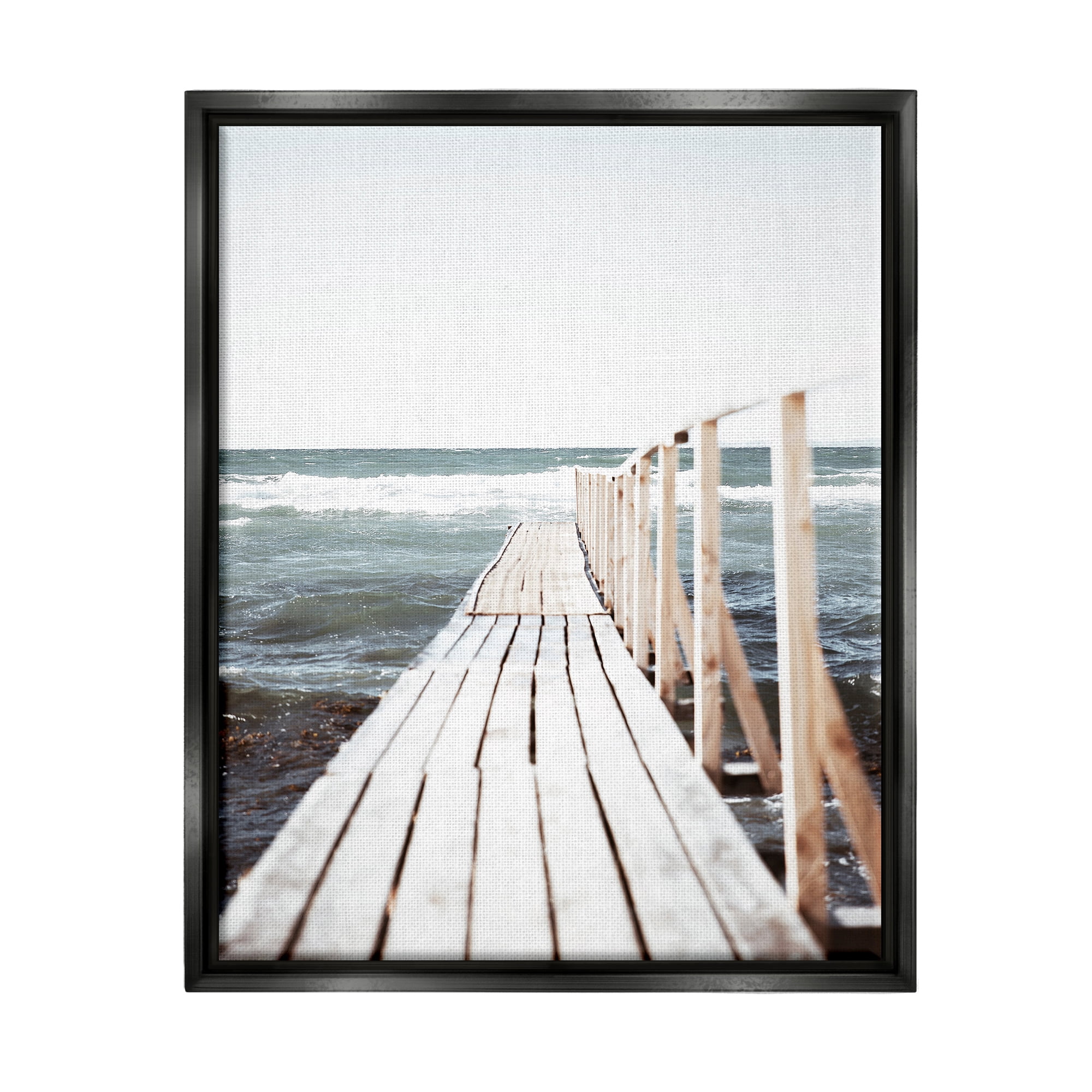 Stupell Industries Ocean Bay Dock Boardwalk Horizon Coastal Photography Black Floater Framed Art Print Wall Art
