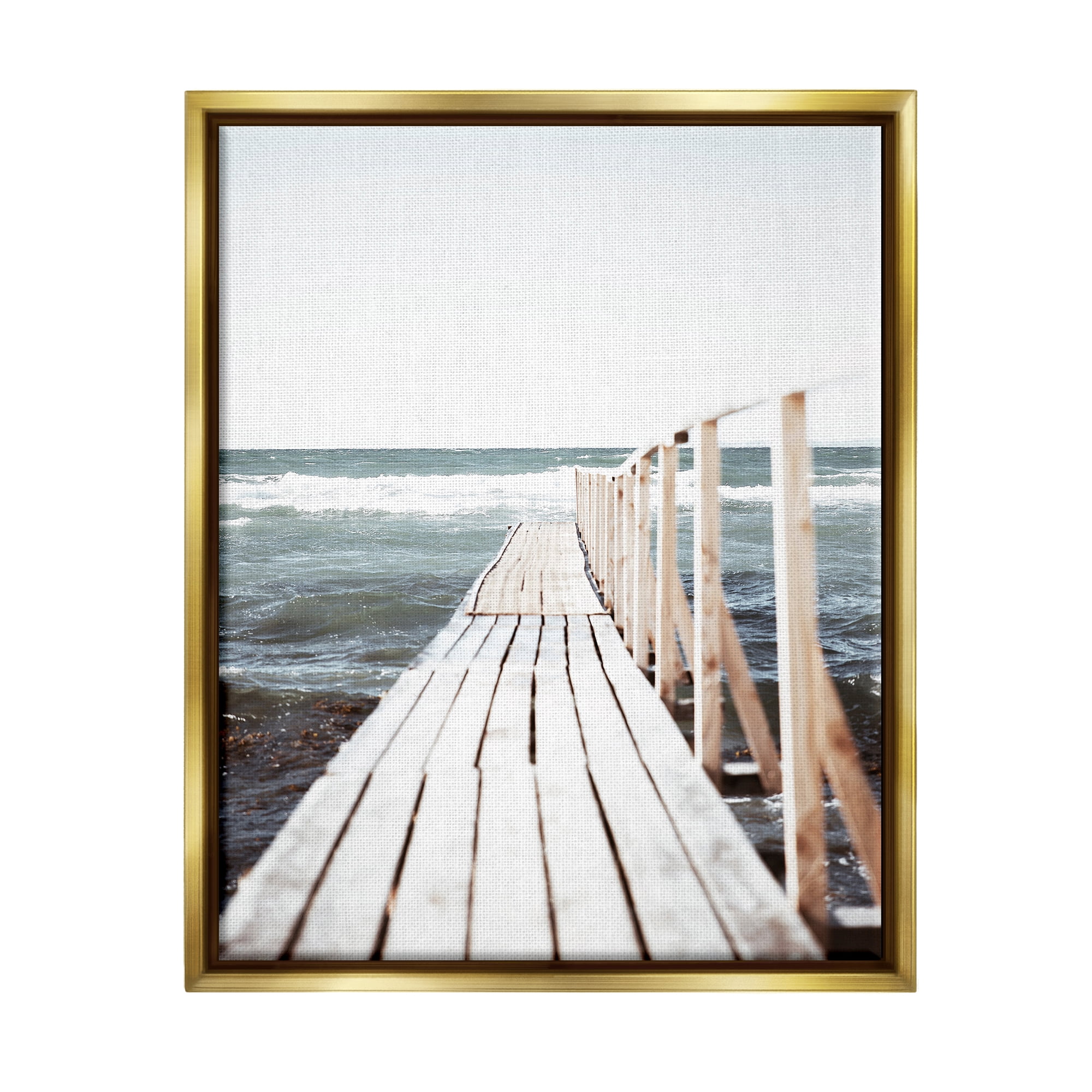 Stupell Industries Ocean Bay Dock Boardwalk Horizon Coastal Photography Gold Floater Framed Art Print Wall Art