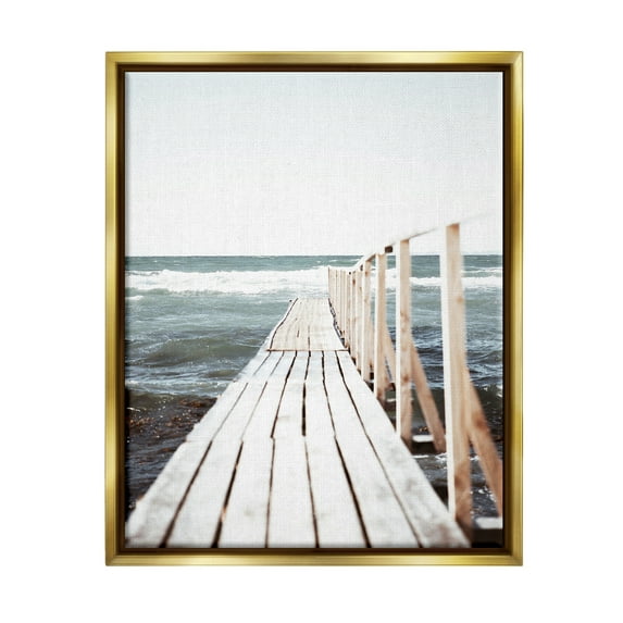 Stupell Industries Ocean Bay Dock Boardwalk Horizon Coastal Photography Gold Floater Framed Art Print Wall Art