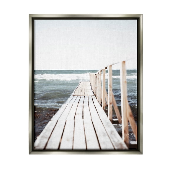 Stupell Industries Ocean Bay Dock Boardwalk Horizon Coastal Photography Gray Floater Framed Art Print Wall Art