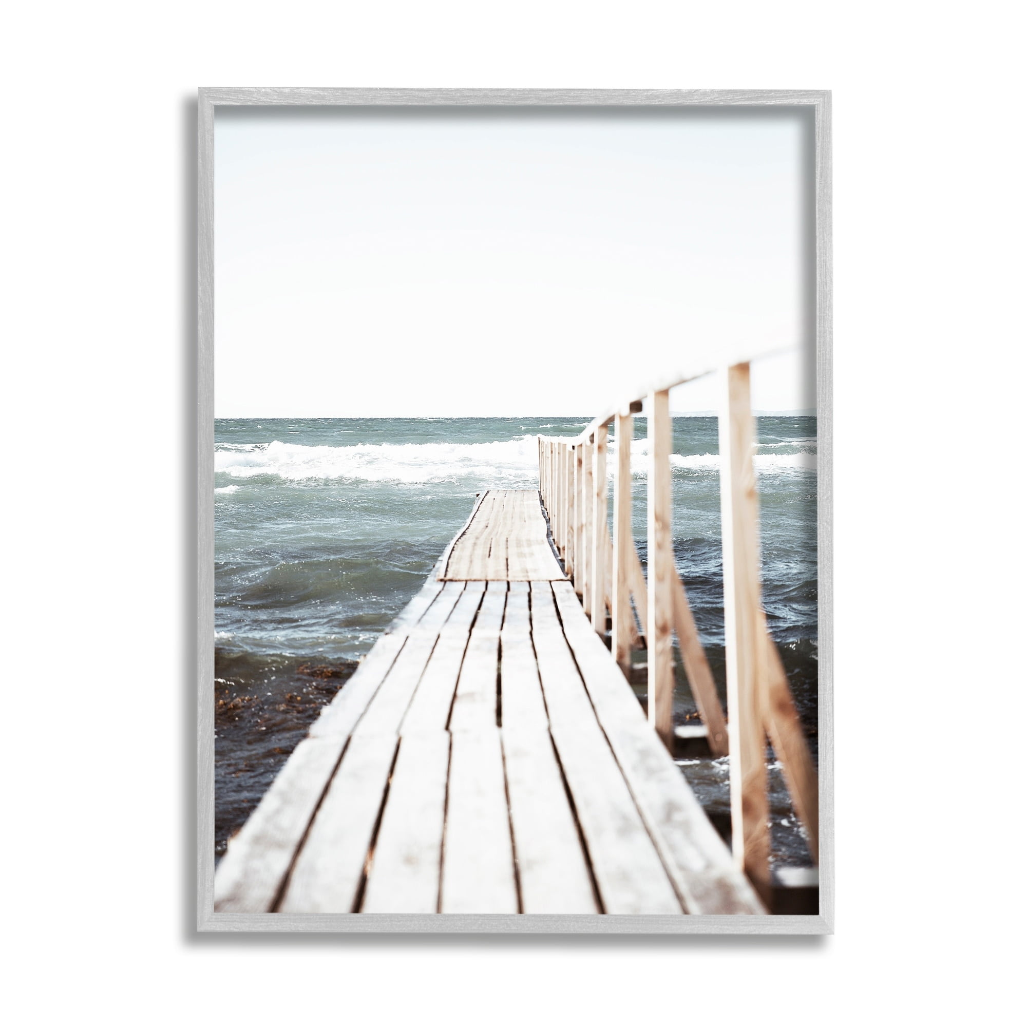 Stupell Industries Ocean Bay Dock Boardwalk Horizon Coastal Photography Gray Framed Art Print Wall Art