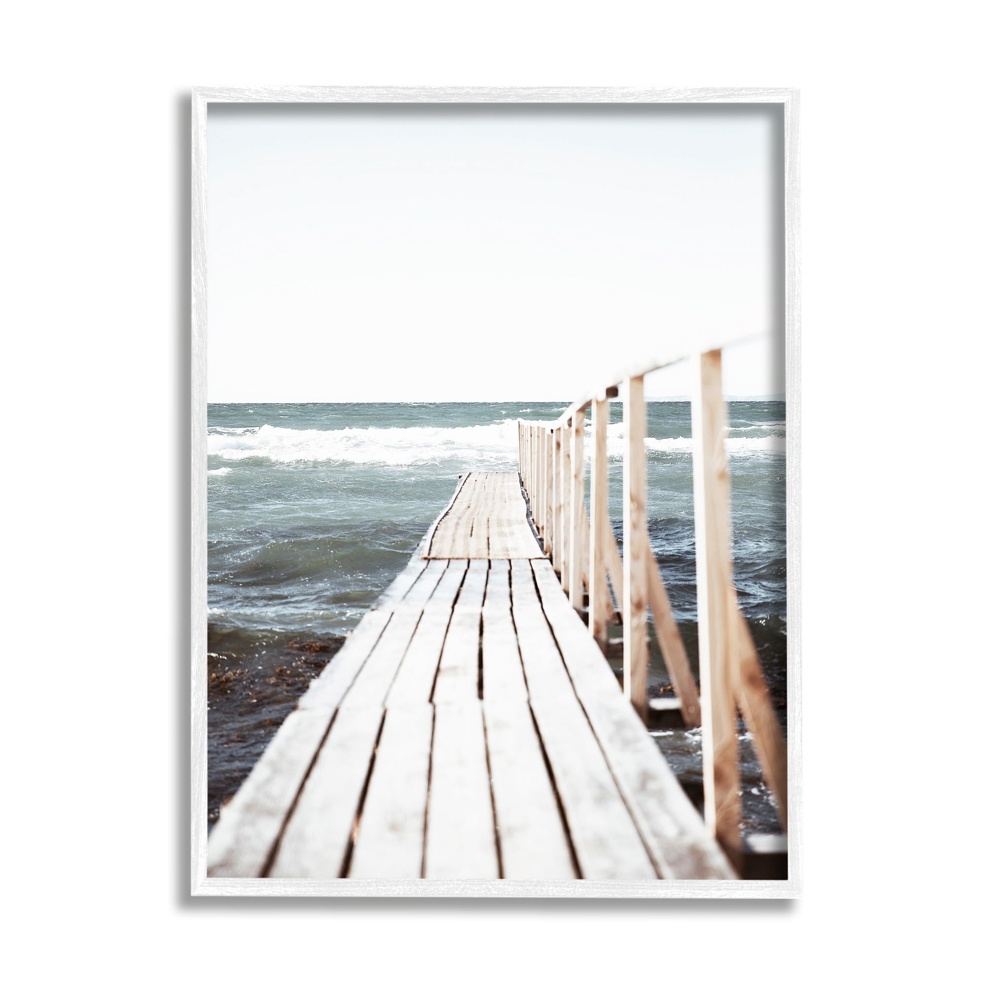 Stupell Industries Ocean Bay Dock Boardwalk Horizon Coastal Photography White Framed Art Print Wall Art