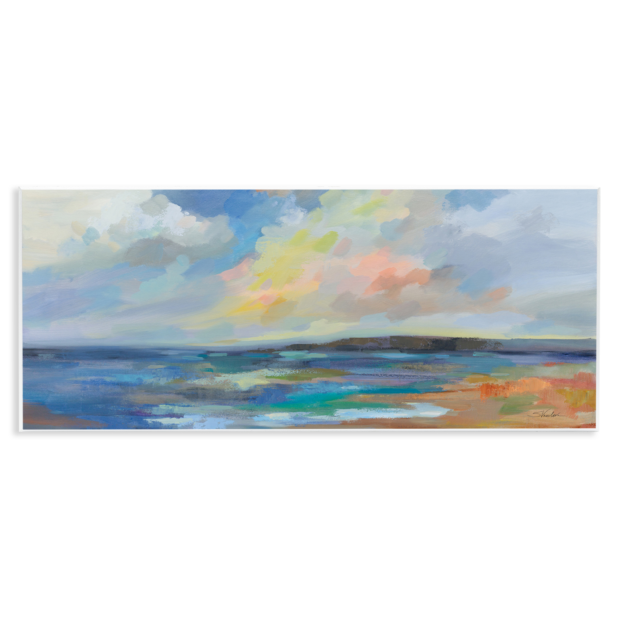 Stupell Industries Ocean Beach Sunset Landscape & Nature Painting Unframed Art Print Wall Art, 17 x 7