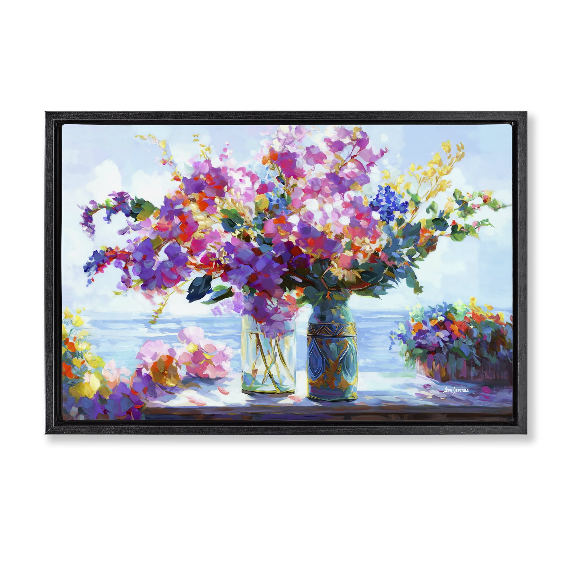 Stupell Industries Ocean Breeze Blossoms Botanical & Floral Painting Black Floater Framed Art Print Wall Art, 31 x 21