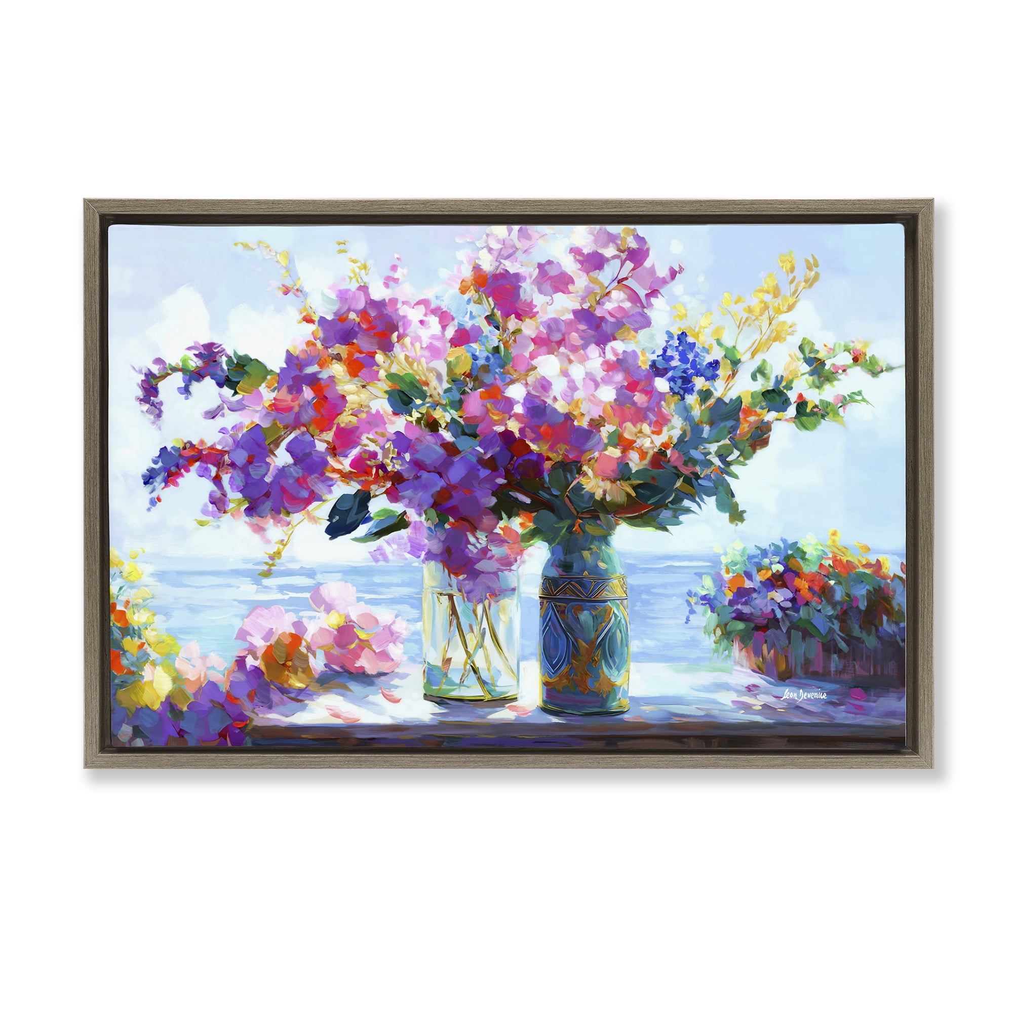 Stupell Industries Ocean Breeze Blossoms Botanical & Floral Painting Brown Floater Framed Art Print Wall Art, 25 x 17