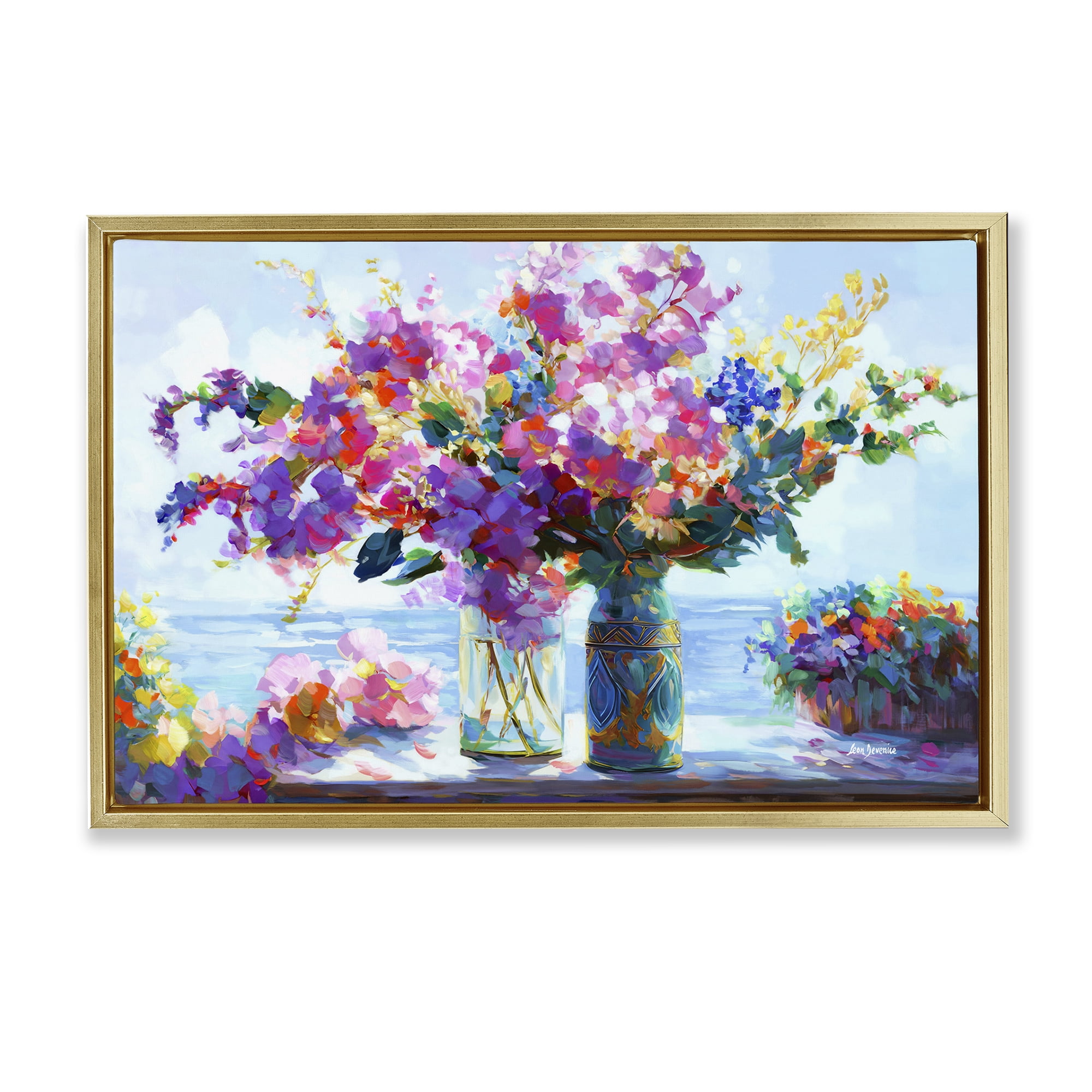 Stupell Industries Ocean Breeze Blossoms Botanical & Floral Painting Gold Floater Framed Art Print Wall Art, 25 x 17