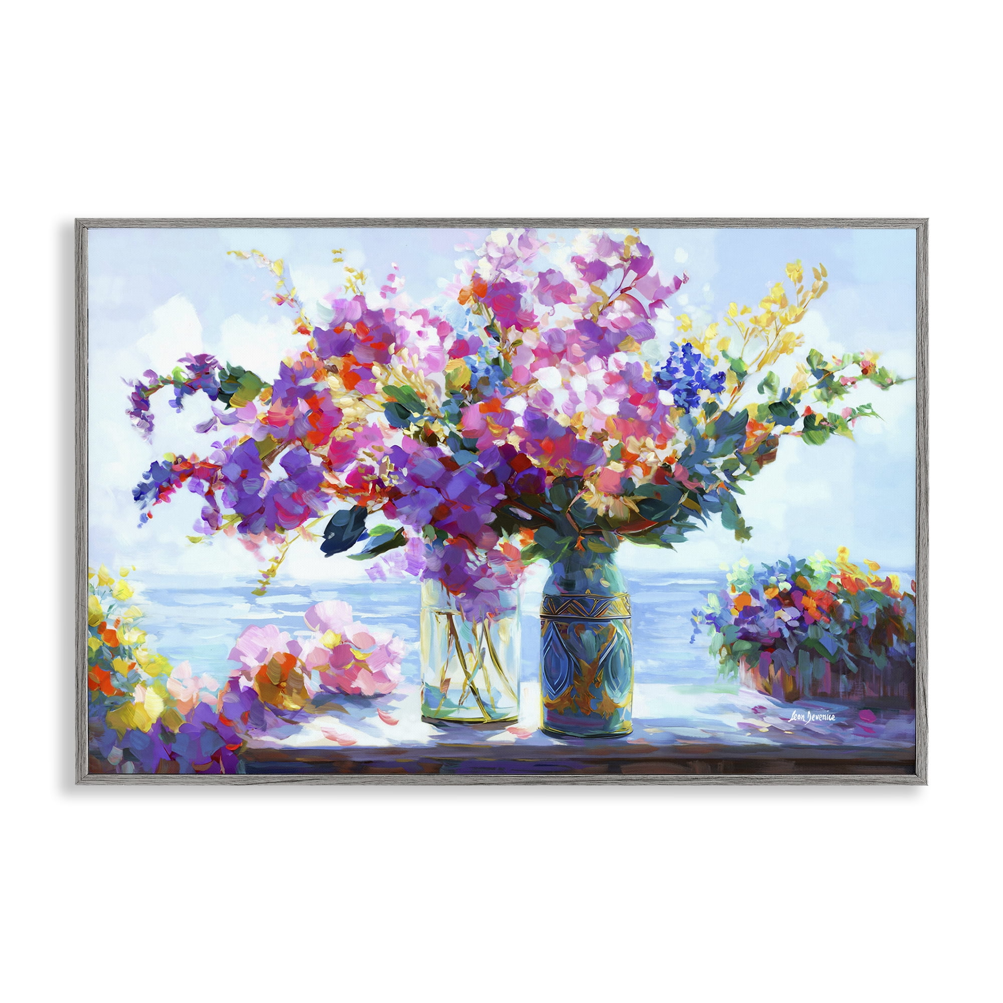 Stupell Industries Ocean Breeze Blossoms Botanical & Floral Painting Gray Framed Art Print Wall Art, 18 x 12