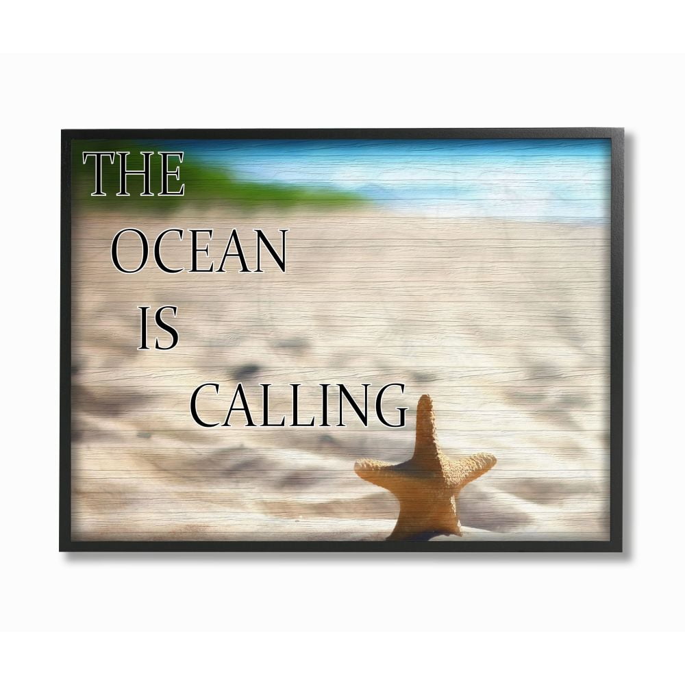 Stupell Industries Ocean Calling Inspirational Word Beach Coast Photo Framed Giclee Texturized Art by Daniel Sproul