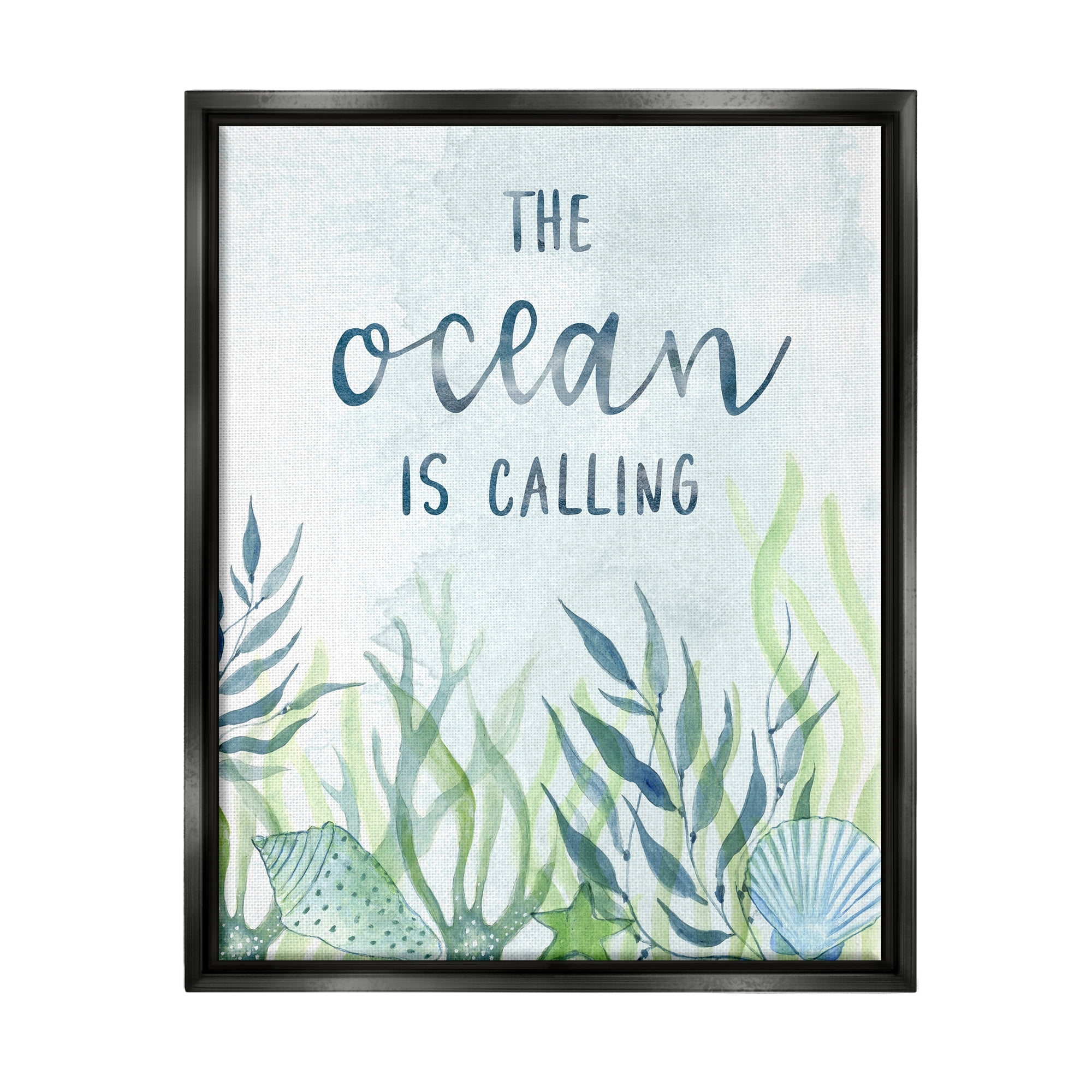 Stupell Industries Ocean Calling Phrase Animals & Insects Painting Black Floater Framed Canvas Art Print Wall Art, 17 x 21