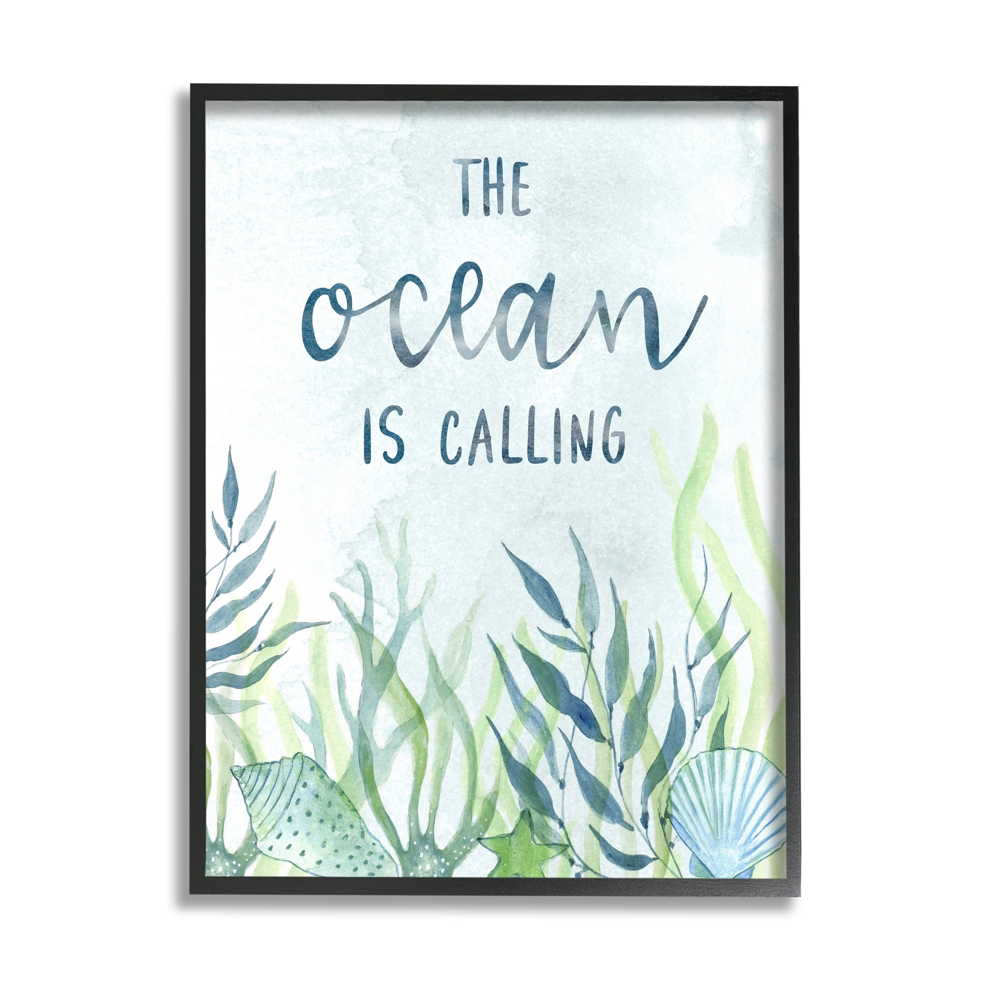 Stupell Industries Ocean Calling Phrase Animals & Insects Painting Black Framed Art Print Wall Art, 24 x 30