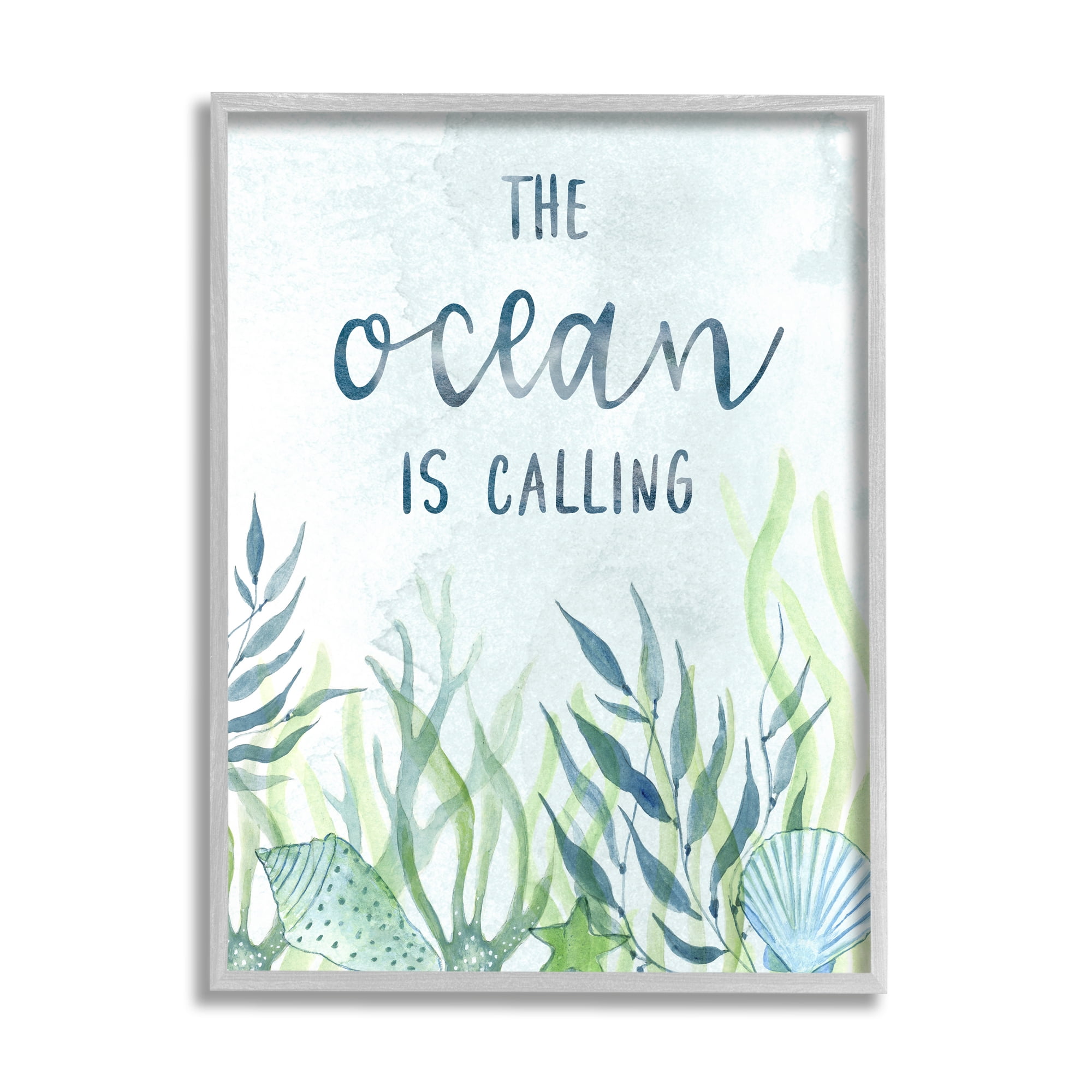Stupell Industries Ocean Calling Phrase Animals & Insects Painting Gray Framed Art Print Wall Art, 24 x 30