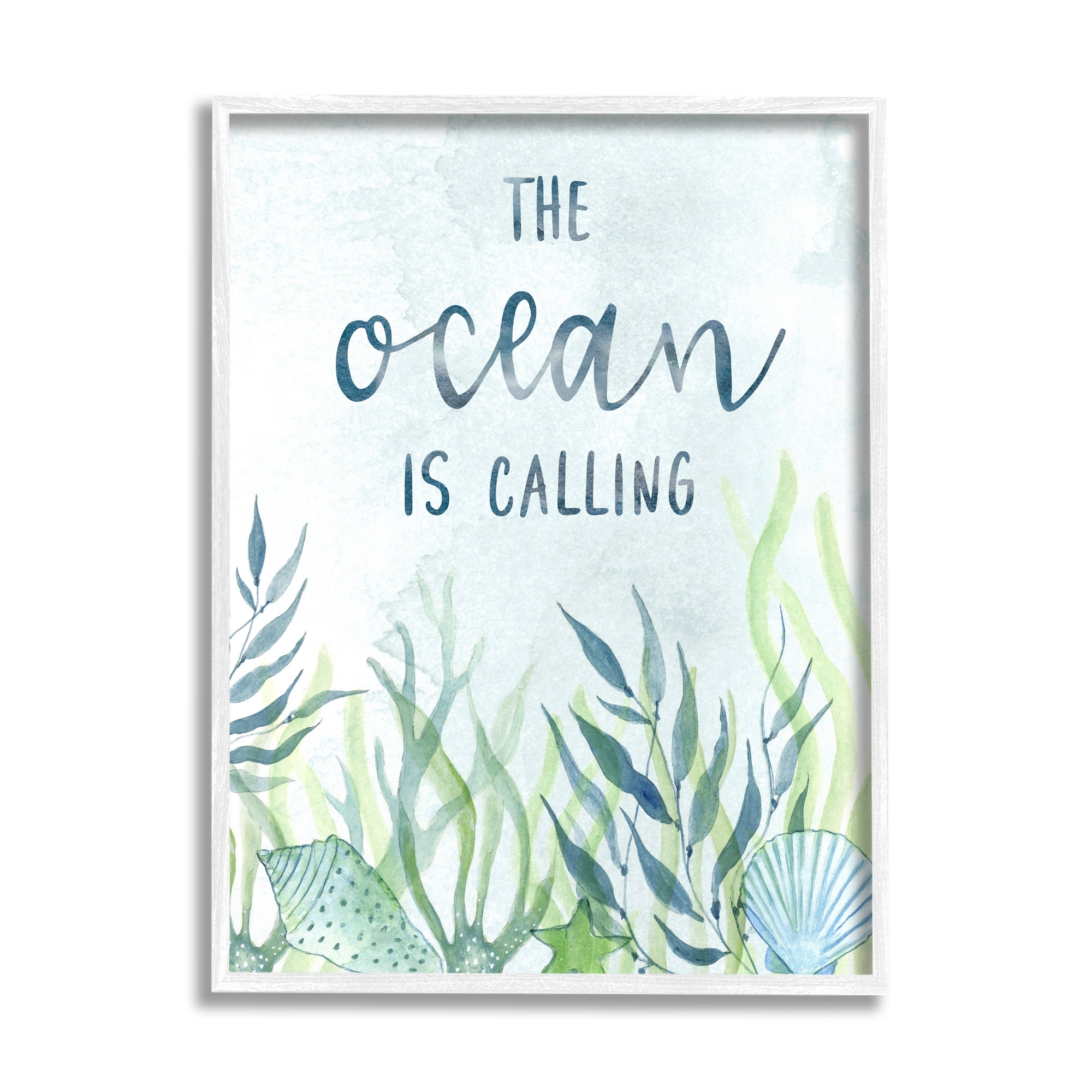 Stupell Industries Ocean Calling Phrase Animals & Insects Painting White Framed Art Print Wall Art, 11 x 14