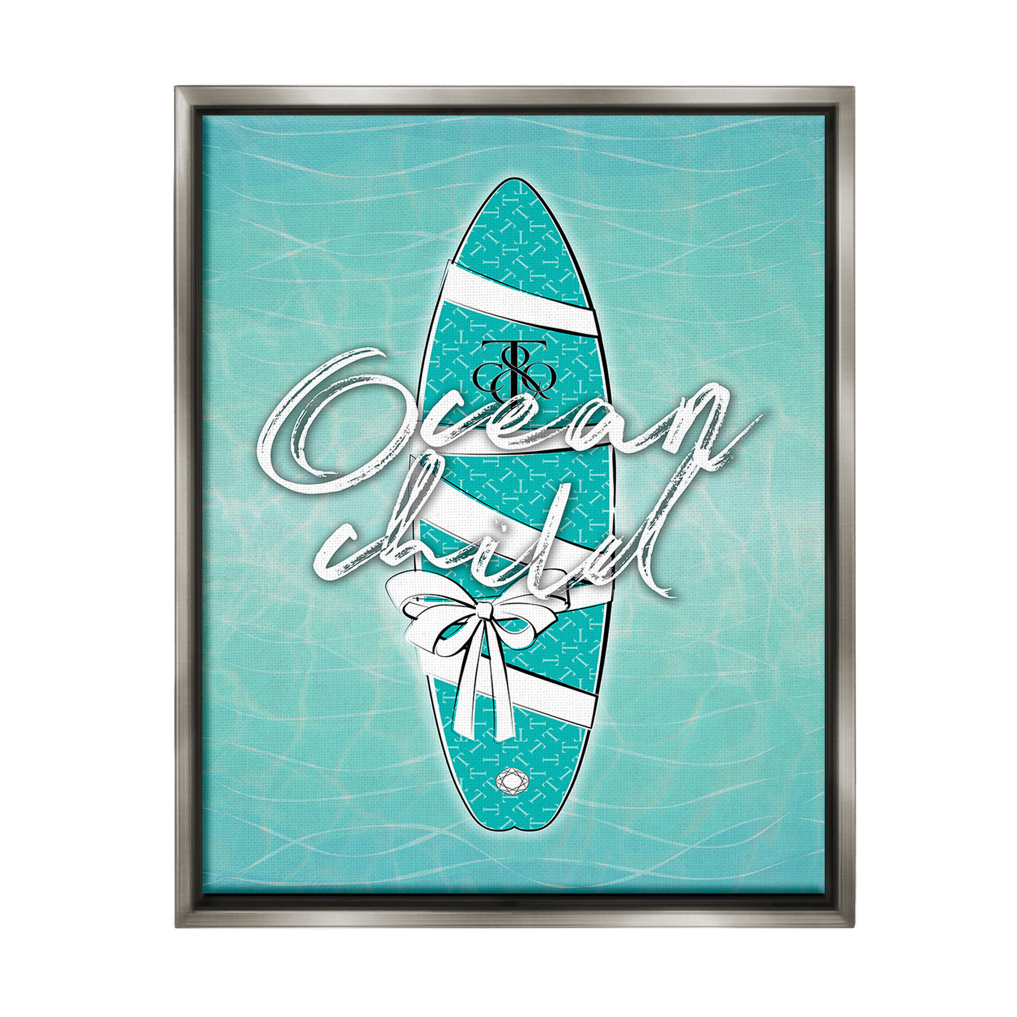 Stupell Industries Ocean Child Surfboard Beauty & Fashion Painting Gray Floater Framed Canvas Art Print Wall Art, 17 x 21