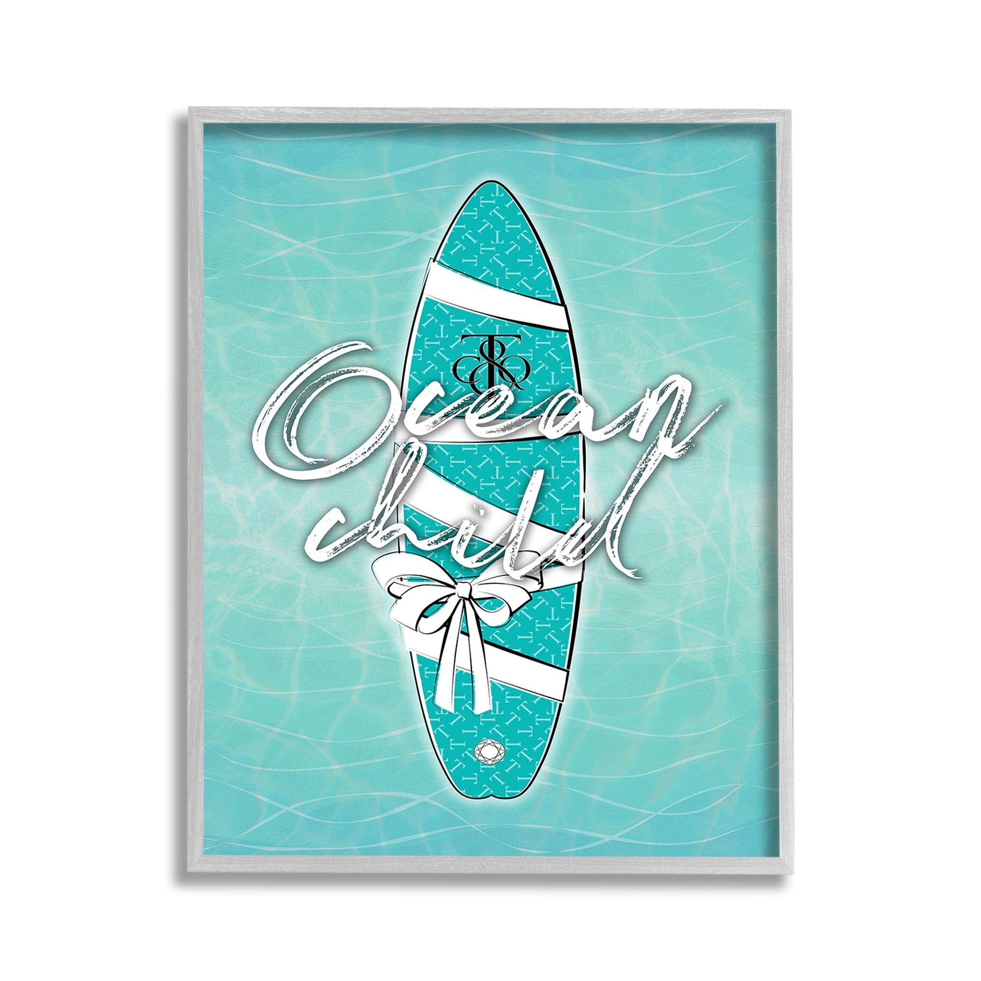 Stupell Industries Ocean Child Surfboard Beauty & Fashion Painting Gray Framed Art Print Wall Art, 11 x 14
