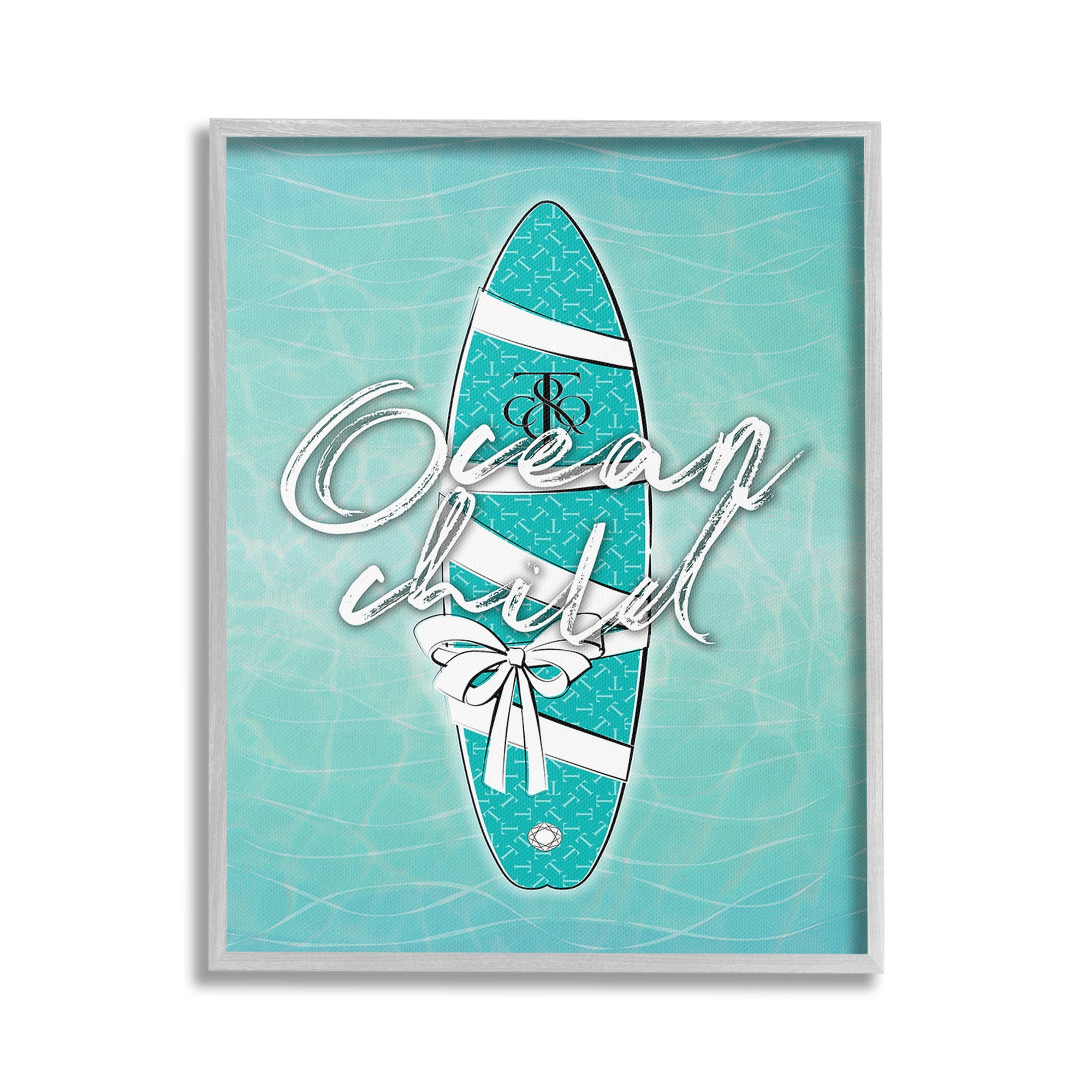 Stupell Industries Ocean Child Surfboard Beauty & Fashion Painting Gray Framed Art Print Wall Art, 16 x 20