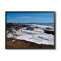 Stupell Industries Ocean Cliff Waterfall Nature Photography Black Framed Art Print Wall Art, 14 x 11