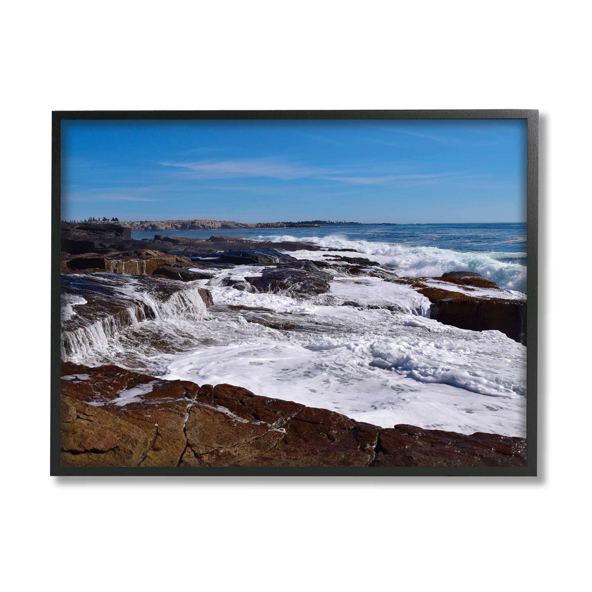 Stupell Industries Ocean Cliff Waterfall Nature Photography Black Framed Art Print Wall Art, 30 x 24