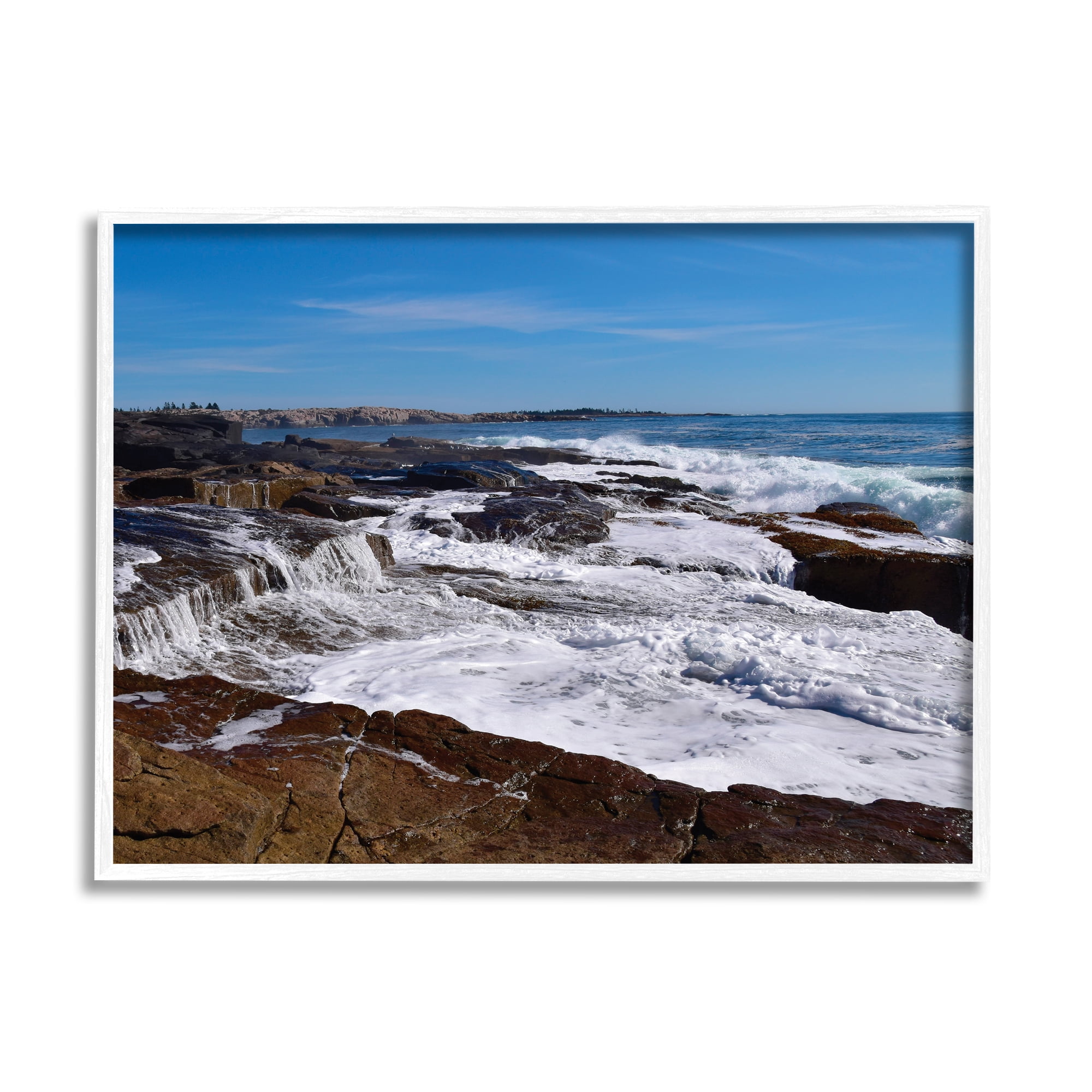 Stupell Industries Ocean Cliff Waterfall Nature Photography White Framed Art Print Wall Art, 30 x 24