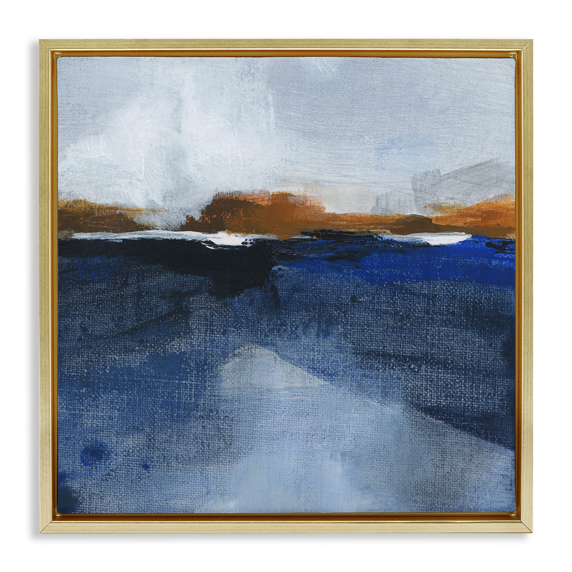 Stupell Industries Ocean Cliffs Impression Abstract Painting Gold Floater Framed Canvas Art Print Wall Art, 18 x 18