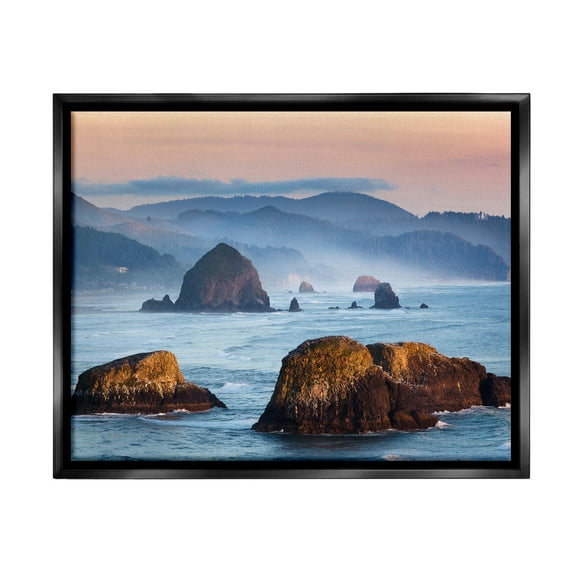 Stupell Industries Ocean Cliffs with Mountains Landscape Photography Black Floater Framed Canvas Art Print Wall Art, 21 x 17