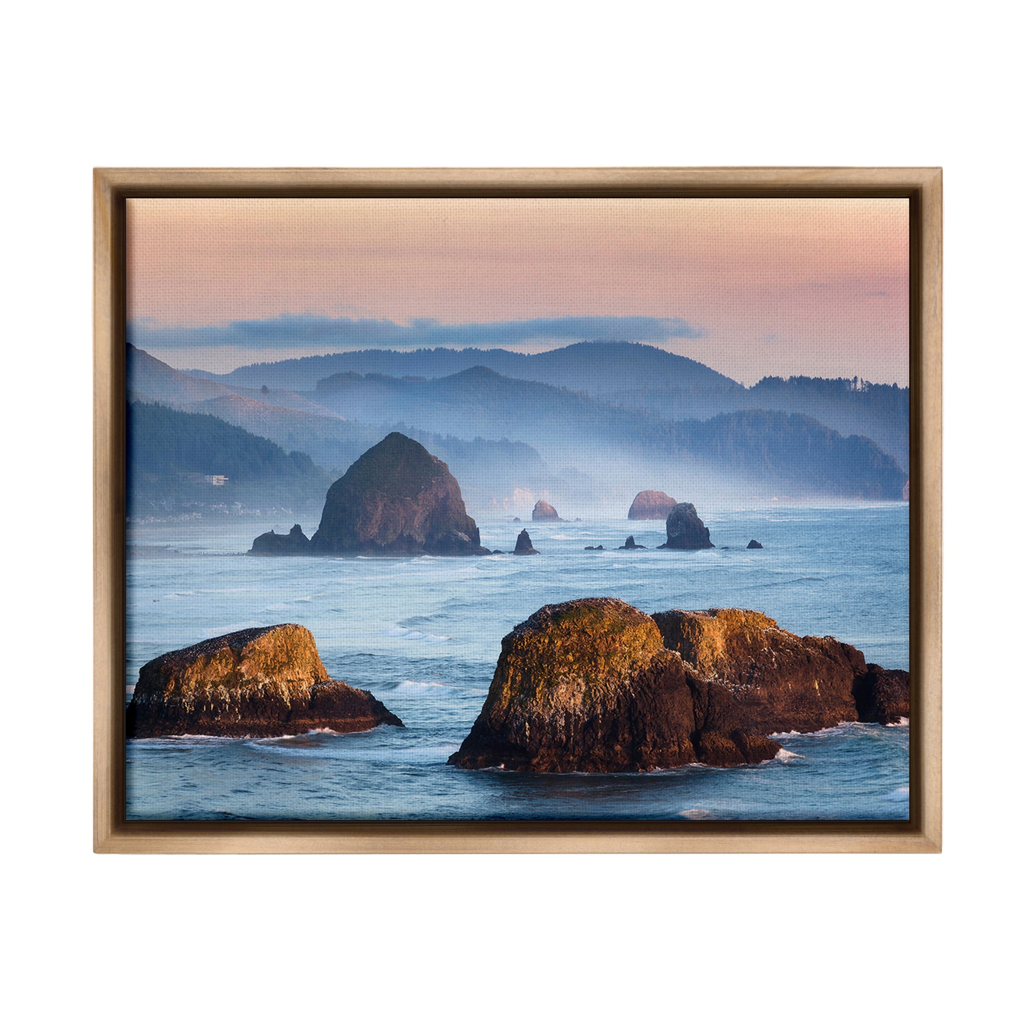 Stupell Industries Ocean Cliffs with Mountains Landscape Photography Brown Floater Framed Canvas Art Print Wall Art, 21 x 17