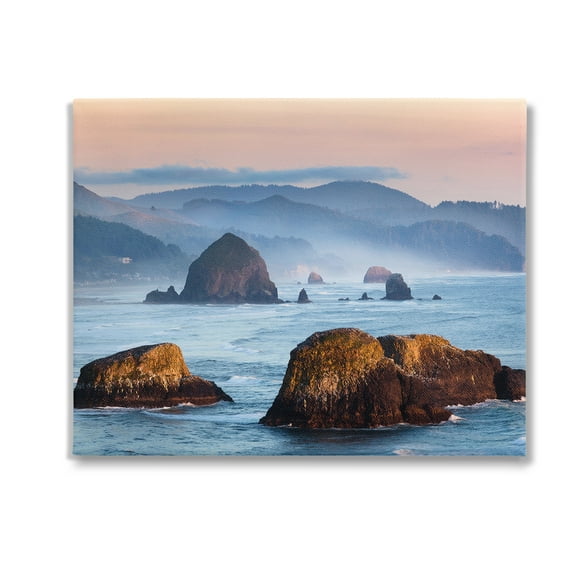 Stupell Industries Ocean Cliffs with Mountains Landscape Photography Gallery Wrapped Canvas Art Print Wall Art, 20 x 16
