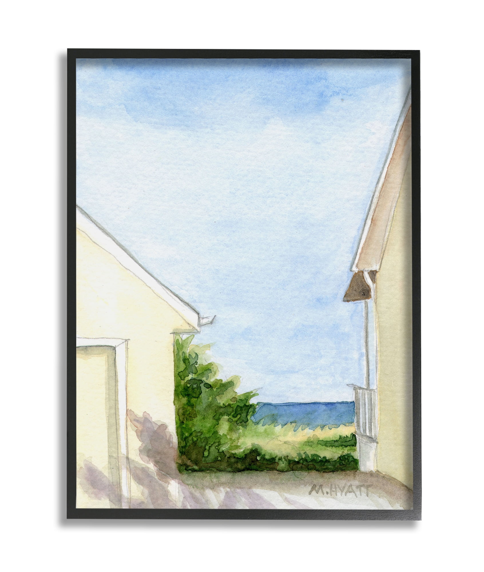 Stupell Industries Ocean Cliffside In-Between Beach Cottage Architecture Black Framed, 24 x 30, Design by Melissa Hyatt LLC