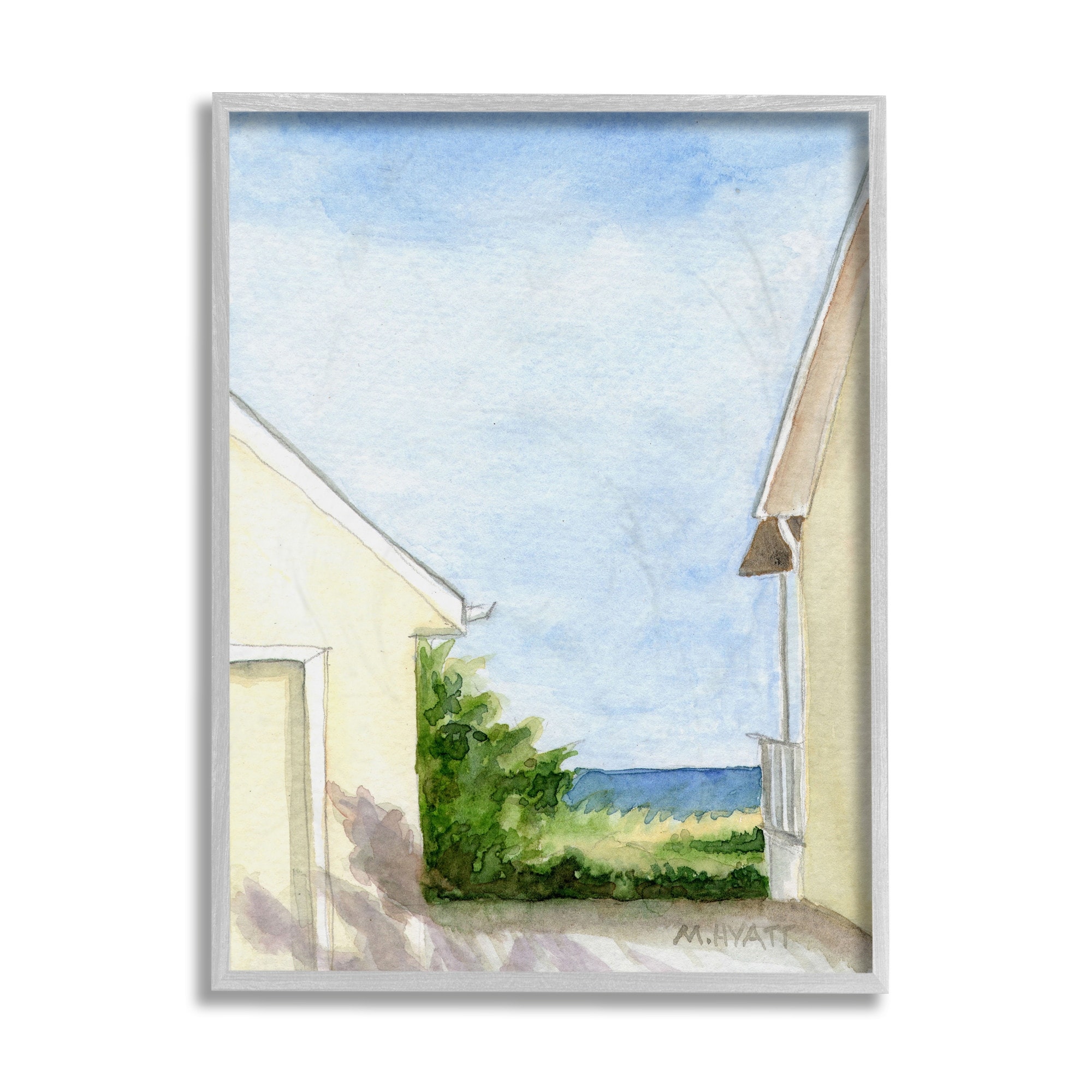 Stupell Industries Ocean Cliffside In-Between Beach Cottage Architecture Grey Framed, 11 x 14, Design by Melissa Hyatt LLC