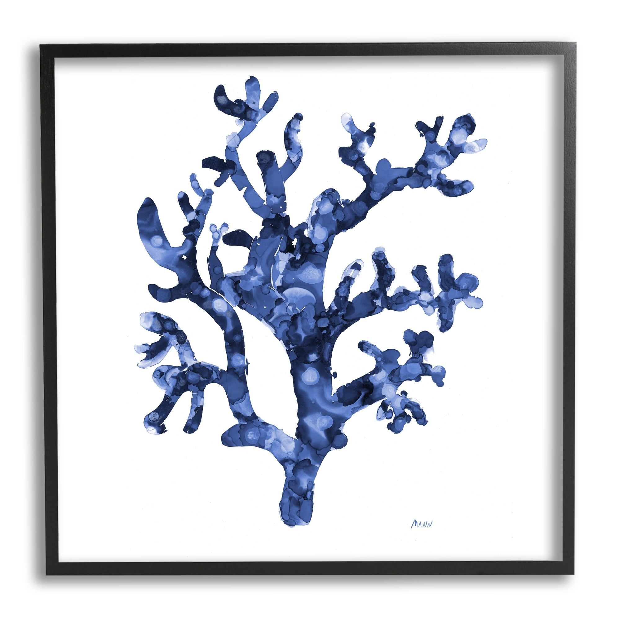 Stupell Industries Ocean Coral Plant Sea Life Blue Pattern Painting Black Framed Art Print Wall Art, Design by Patti Mann