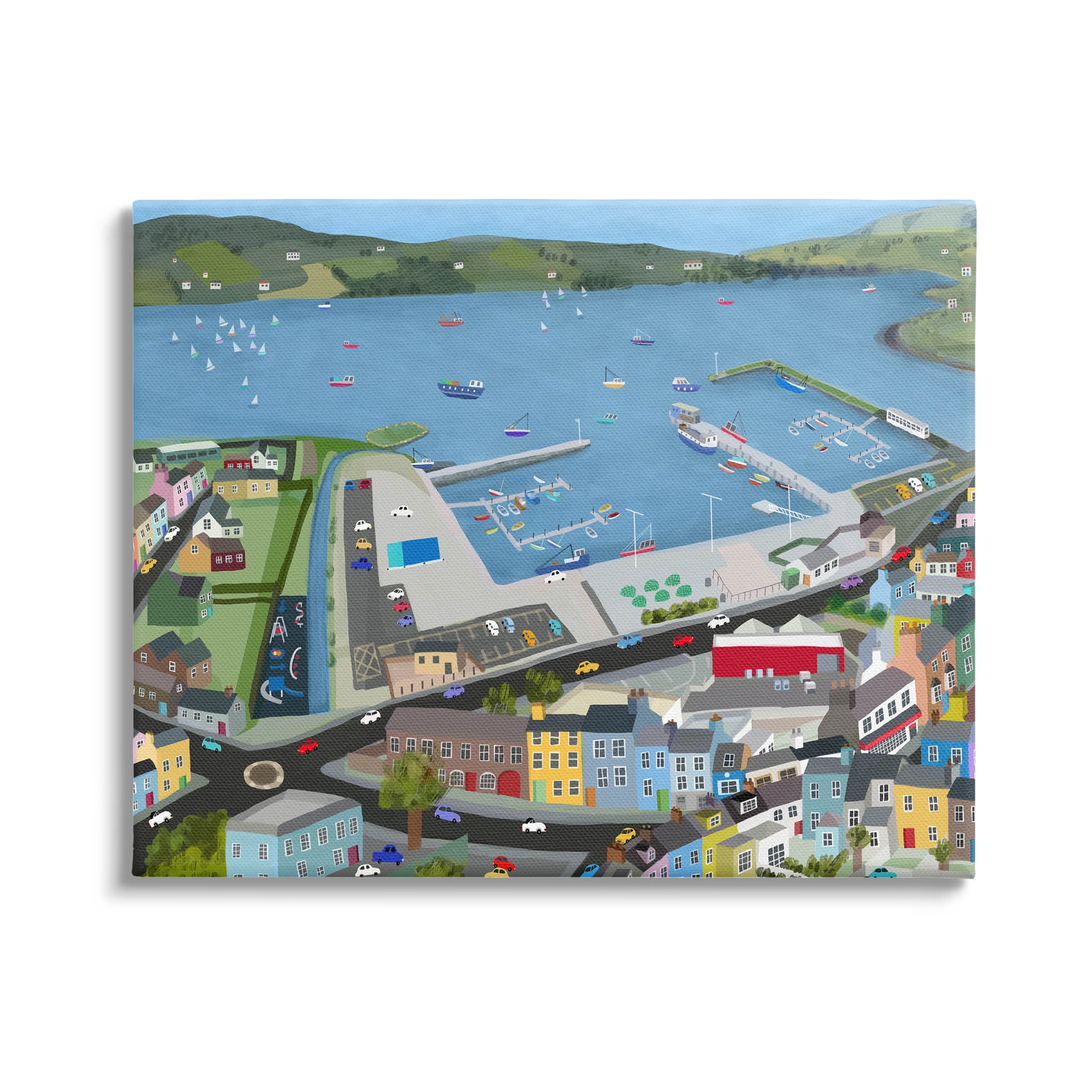 Stupell Industries Ocean Docks Suburb Streets Graphic Art Gallery Wrapped Canvas Print Wall Art, Design by Carla Daly