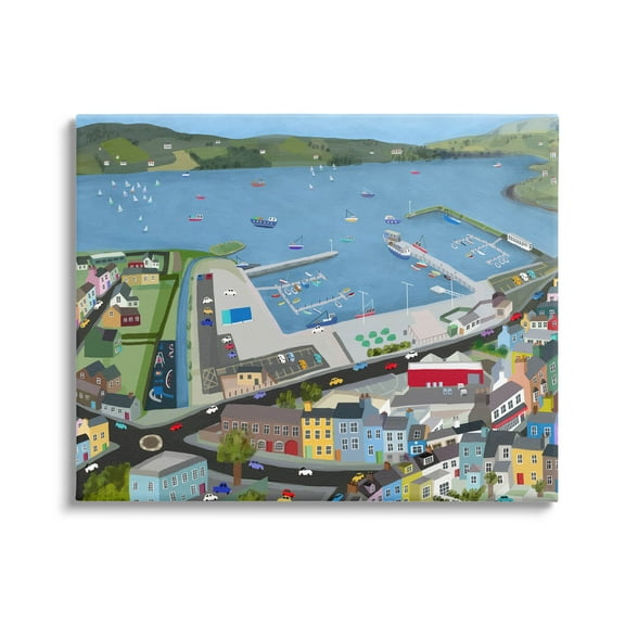 Stupell Industries Ocean Docks Suburb Streets Graphic Art Gallery Wrapped Canvas Print Wall Art, Design by Carla Daly