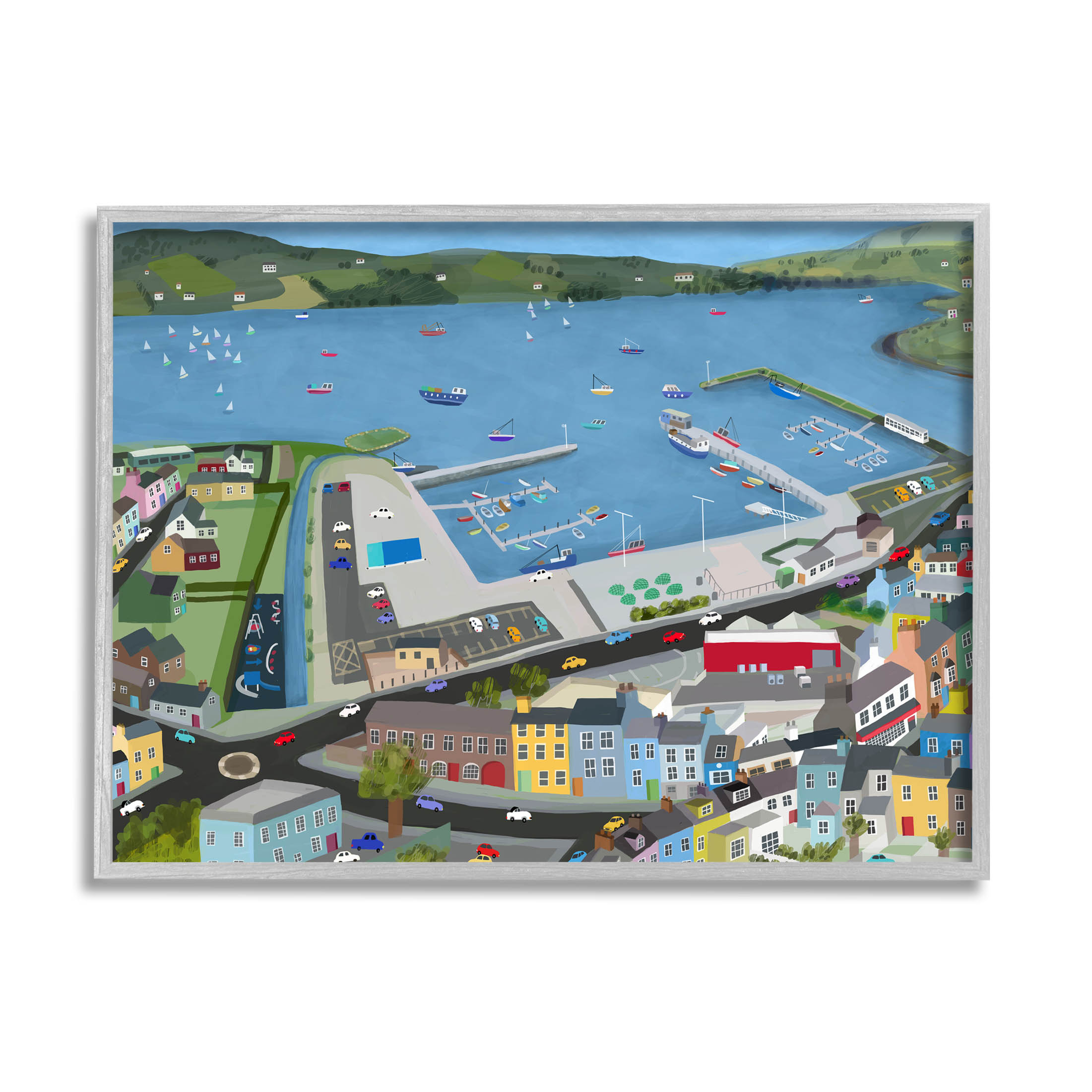 Stupell Industries Ocean Docks Suburb Streets Graphic Art Gray Framed Art Print Wall Art, Design by Carla Daly
