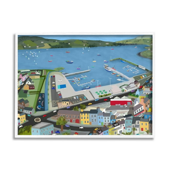 Stupell Industries Ocean Docks Suburb Streets Graphic Art White Framed Art Print Wall Art, Design by Carla Daly