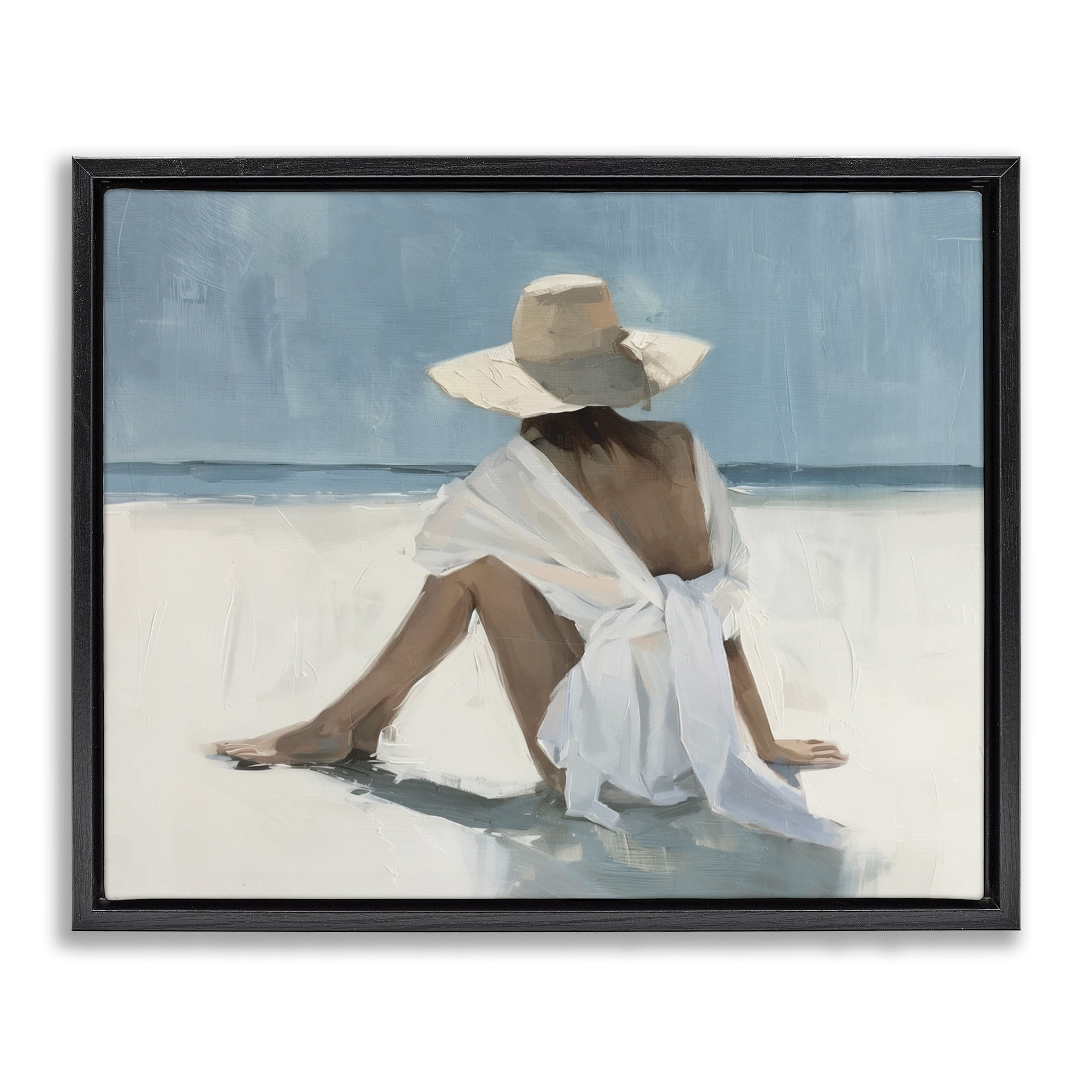 Stupell Industries Ocean Dream Woman People Painting Black Floater Framed Canvas Art Print Wall Art, 31 x 25
