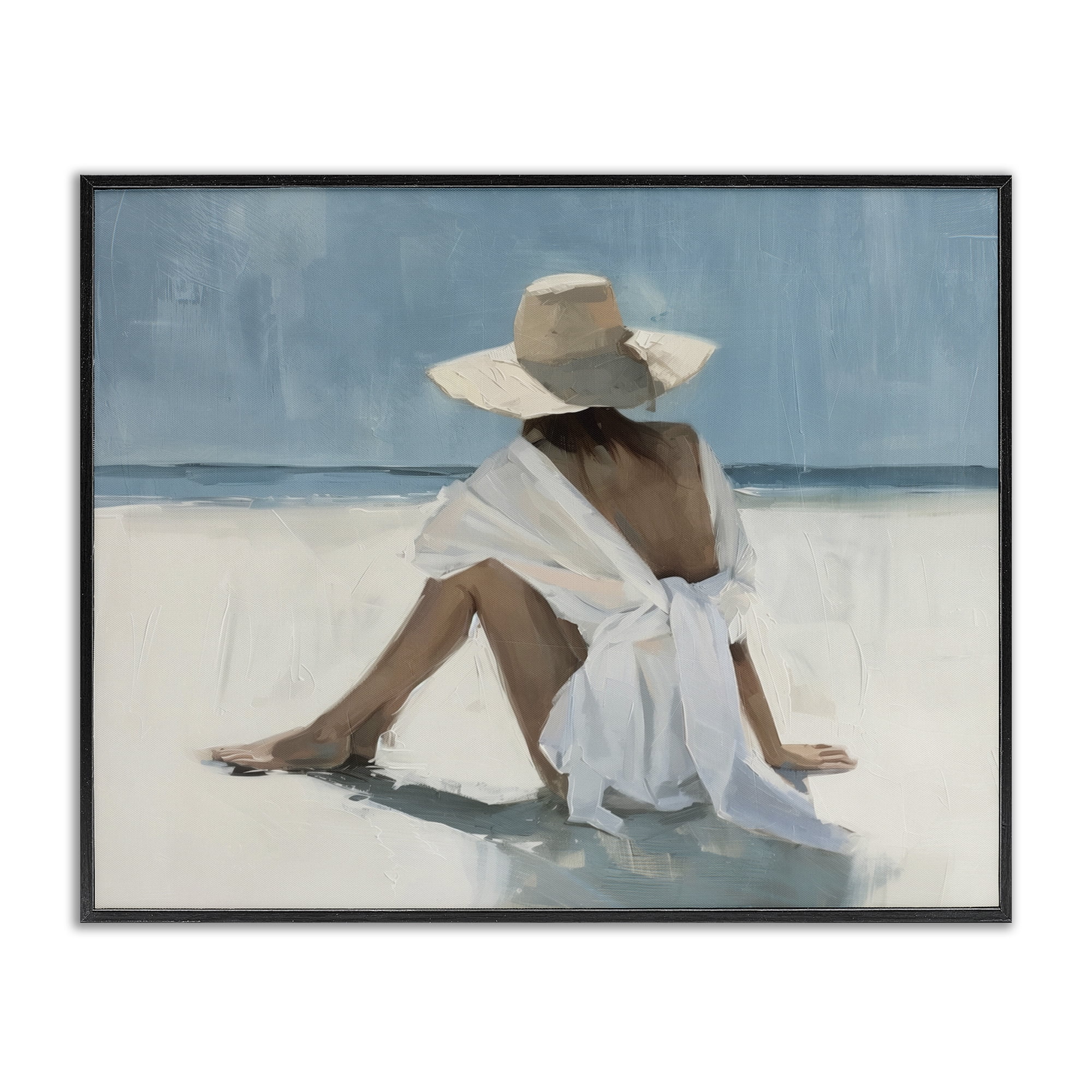 Stupell Industries Ocean Dream Woman People Painting Black Framed Art Print Wall Art, 30 x 24