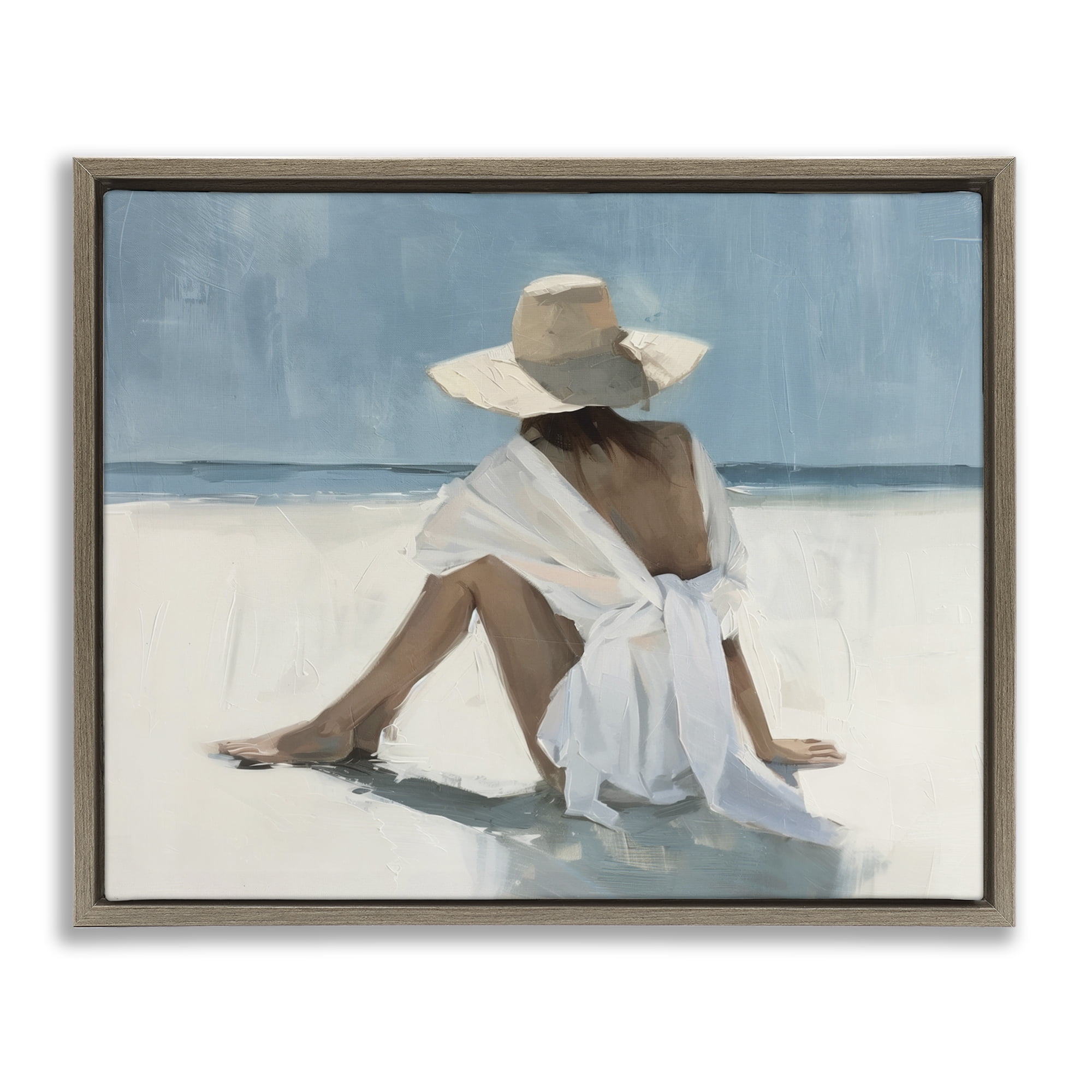 Stupell Industries Ocean Dream Woman People Painting Brown Floater Framed Canvas Art Print Wall Art, 31 x 25