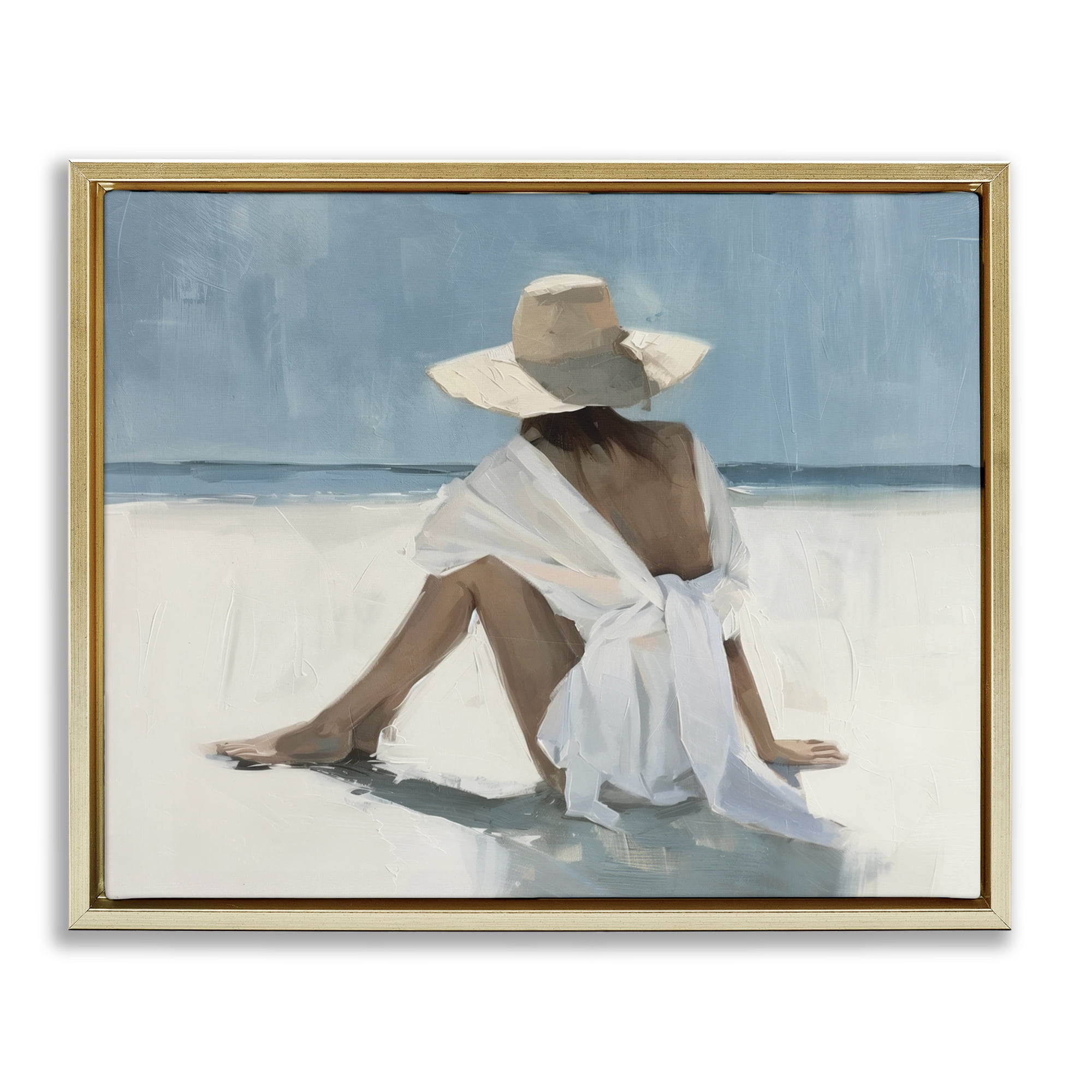 Stupell Industries Ocean Dream Woman People Painting Gold Floater Framed Canvas Art Print Wall Art, 31 x 25