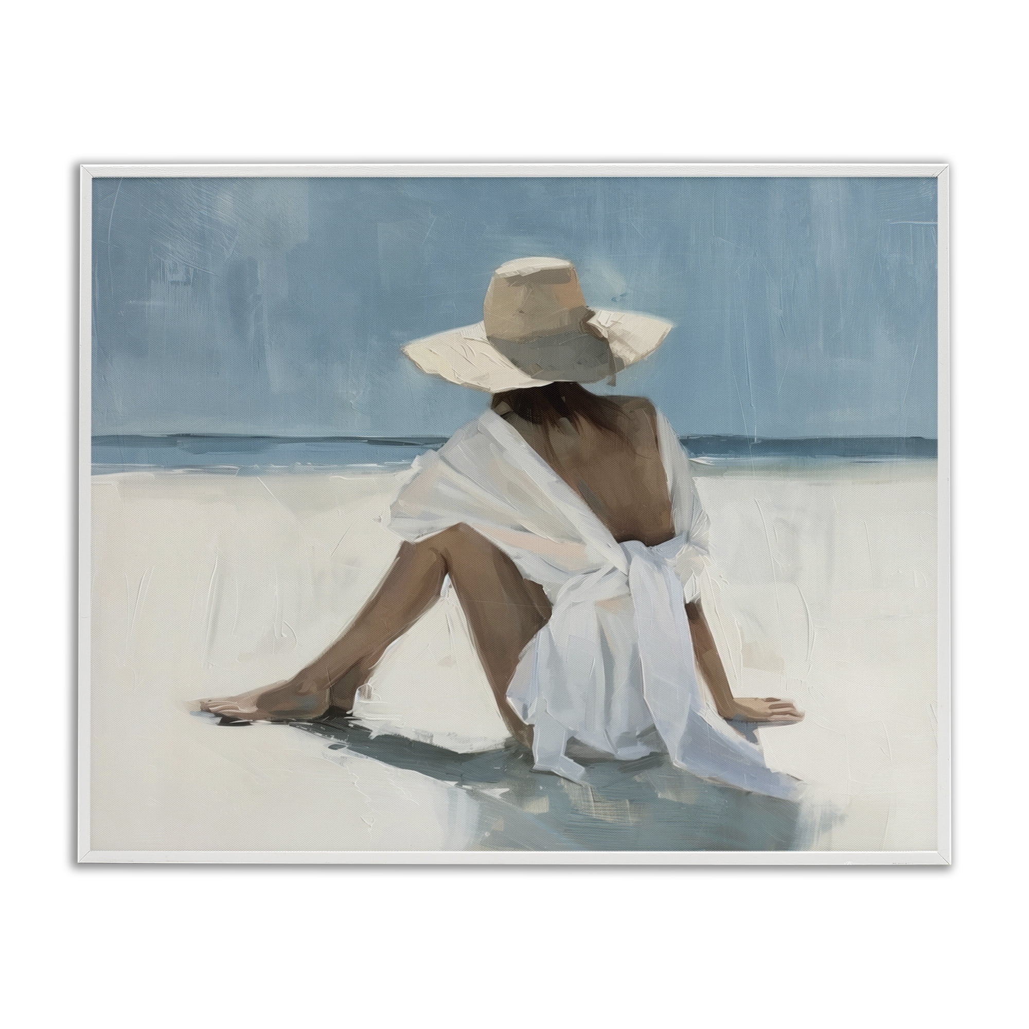 Stupell Industries Ocean Dream Woman People Painting White Framed Art Print Wall Art, 14 x 11