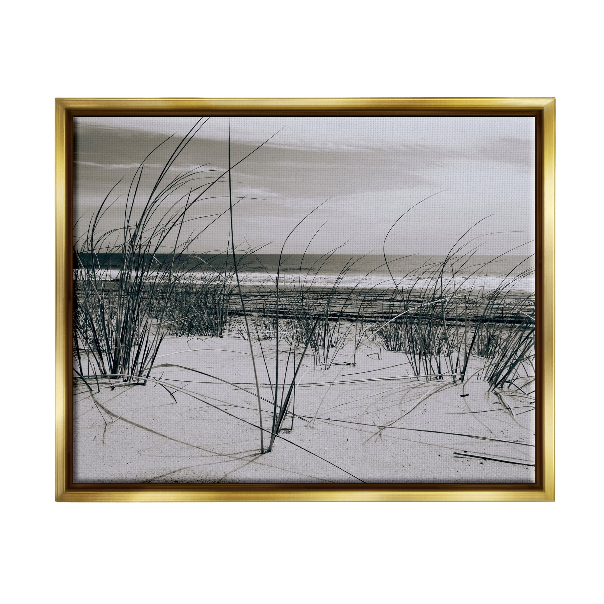 Stupell Industries Ocean Dunes Photography Landscape Photography Gold Floater Framed Canvas Art Print Wall Art, 31 x 25