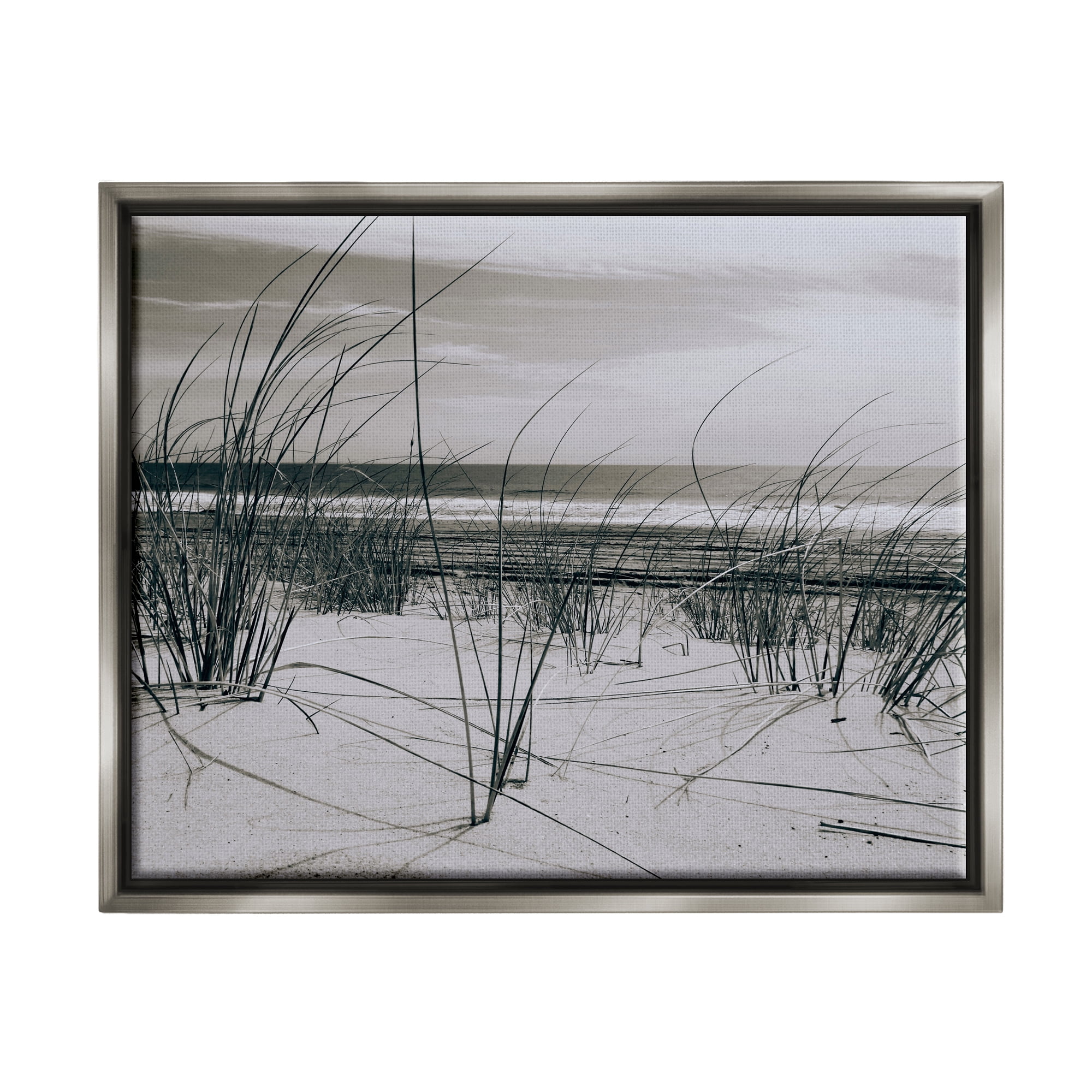 Stupell Industries Ocean Dunes Photography Landscape Photography Gray Floater Framed Canvas Art Print Wall Art, 31 x 25
