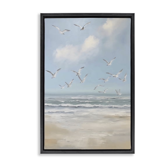 Stupell Industries Coastal Ocean Flight Seagulls Black Floating Frame Canvas Art, 17 x 25, by Creative Studio