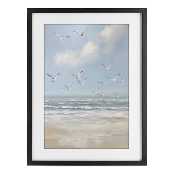 Stupell Industries Coastal Ocean Flight Seagulls Black Framed Print Under Glass, 14 x 20, by Creative Studio