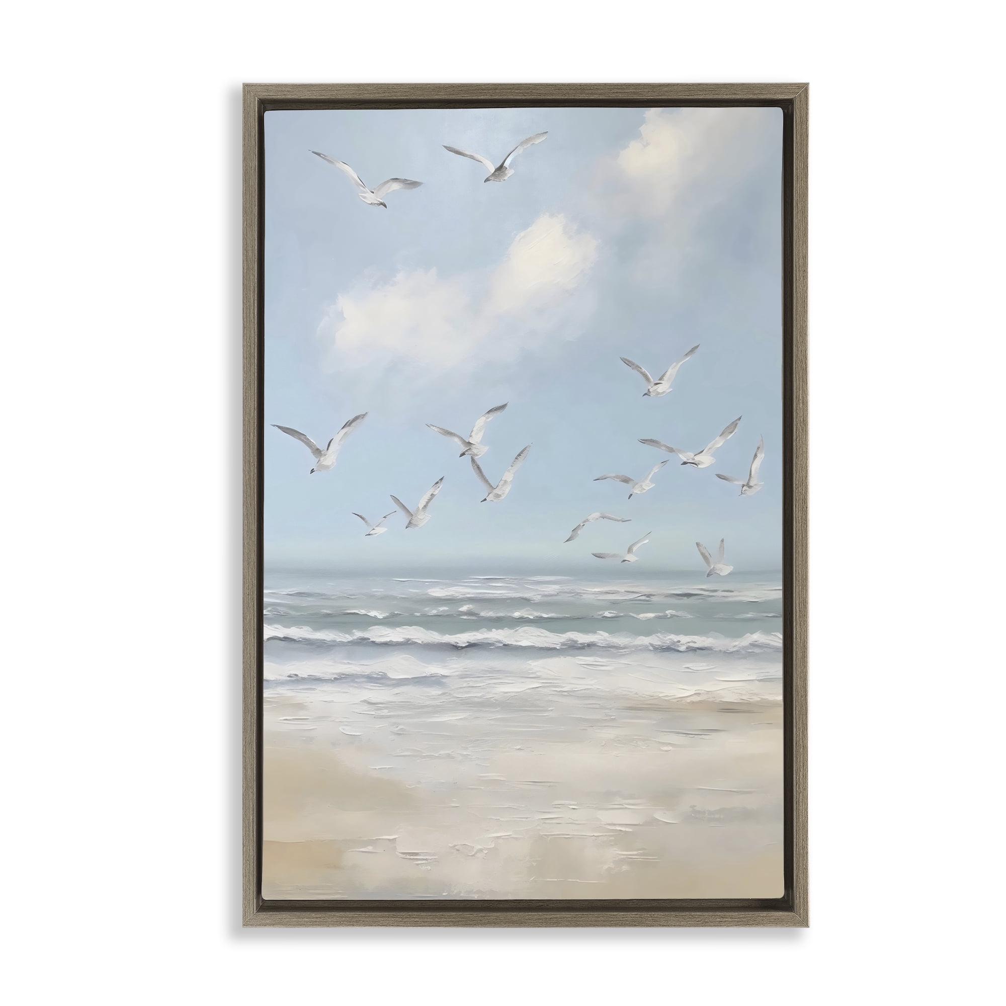 Stupell Industries Ocean Flight Seagulls Brown Framed Floater Canvas Wall Art, design by Creative Studio